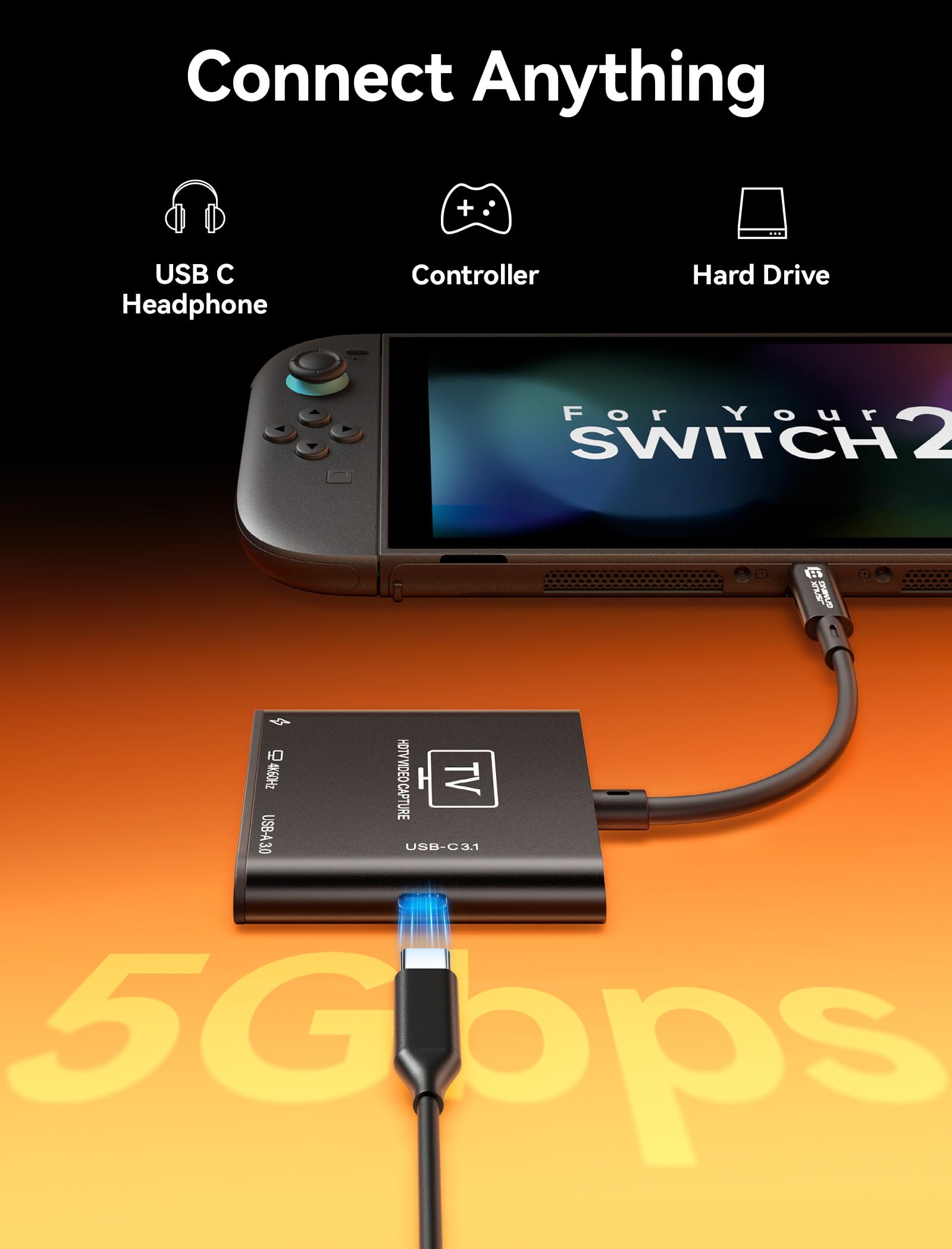 JSAUX Video Capture Card Intended for Nintendo Switch 2/Steam Deck/ROG Ally