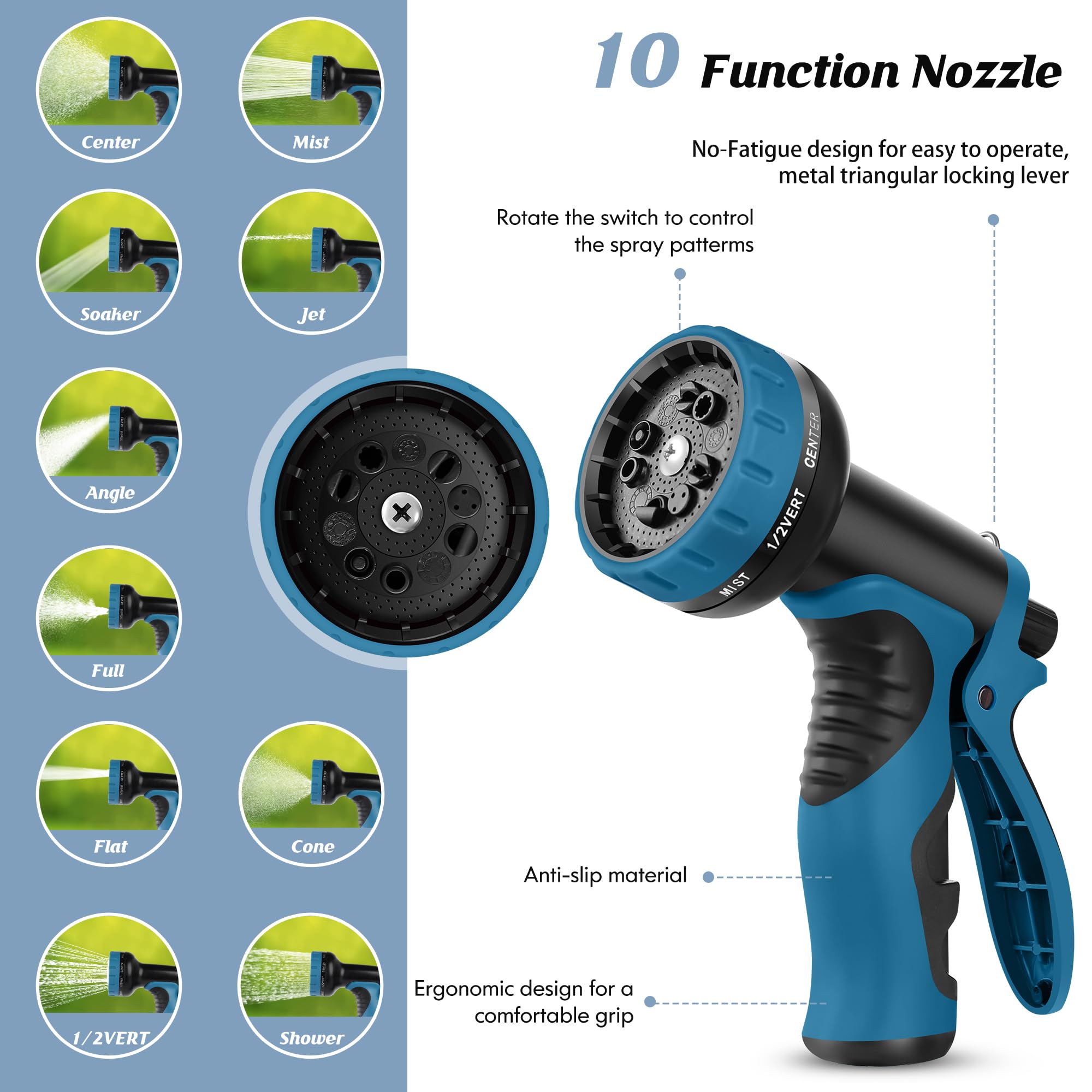 Advinski Garden Hose 100FT with 10-Function Nozzle, No-Kink Water - Advinski Official Product View 3