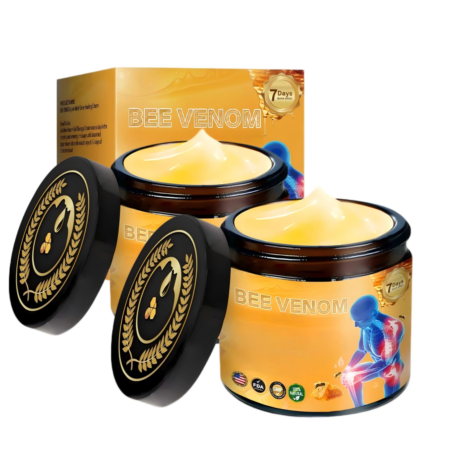 2 Pcs Bee Venom Relief Bone Cream, Bee Venom Joint Relief Cream for Knee, Waist,Back Hand, Feet & Leg Soothing Caref.