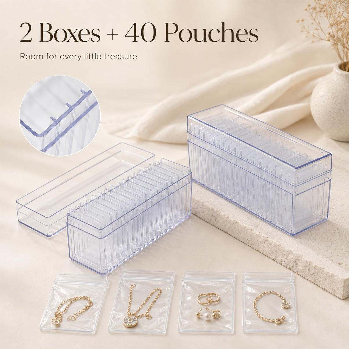 Jewelry Organizer Box 2 Pack Travel Case 40 Pcs Storage Bags - CINDALOG Official Imagery - 4
