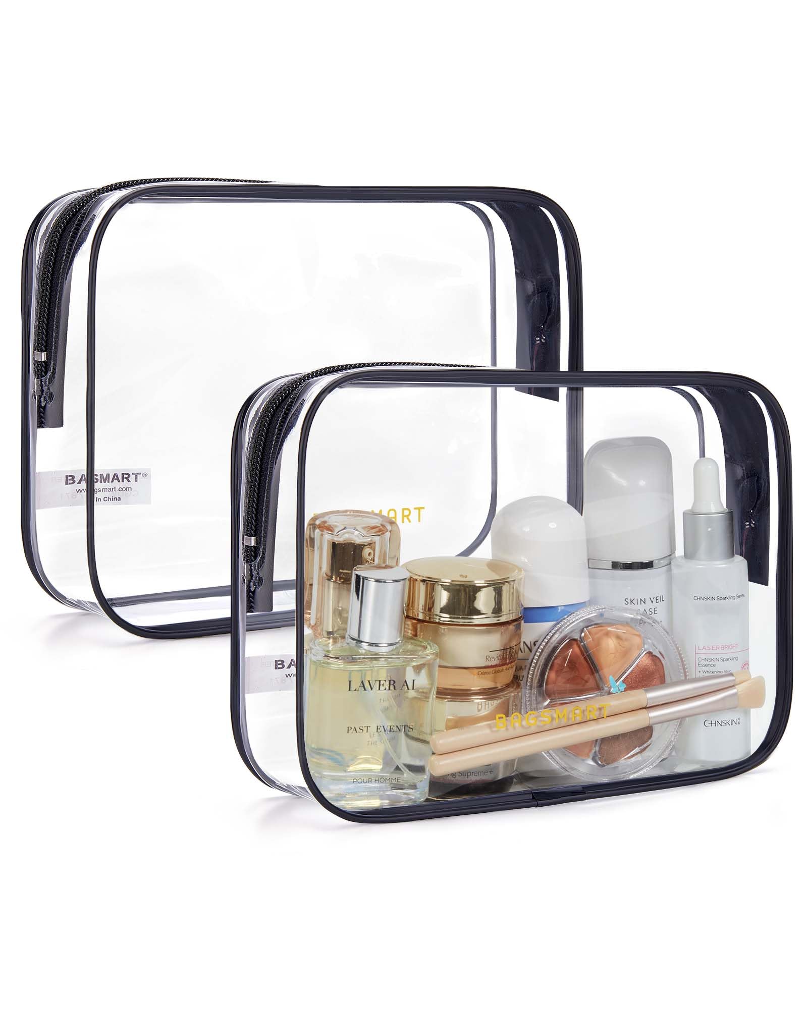 BAGSMART Clear Toiletry Bag 2-Pack TSA Approved Water-Repellent, Black - BAGSMART Official Product View 1