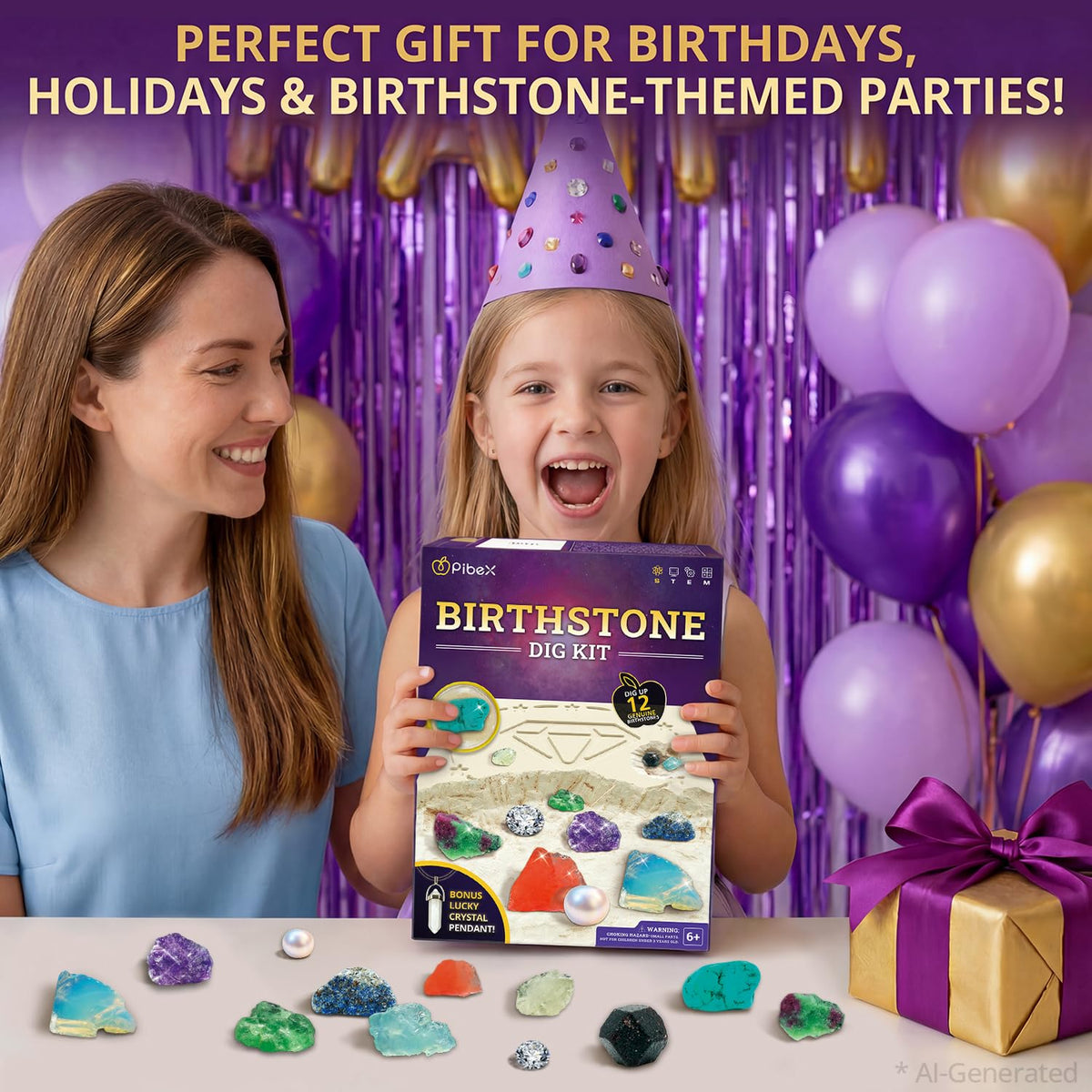Birthstone Dig Kit 12 Real Gems DIY Necklace Crystal Pendant - PIBEX Official Imagery - 8
