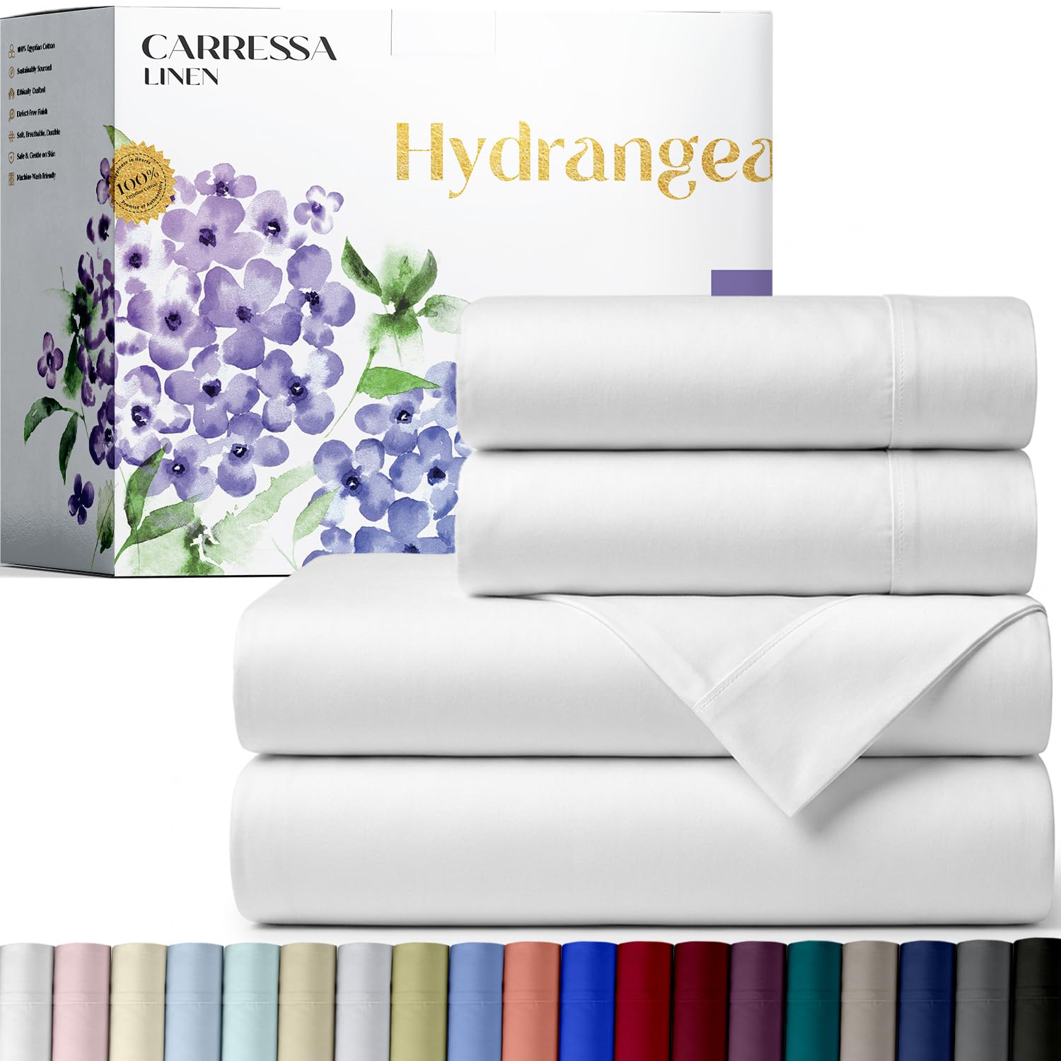 Carressa Linen 100% Egyptian Cotton Queen Sheet Set - 600 Series - Product Imagery