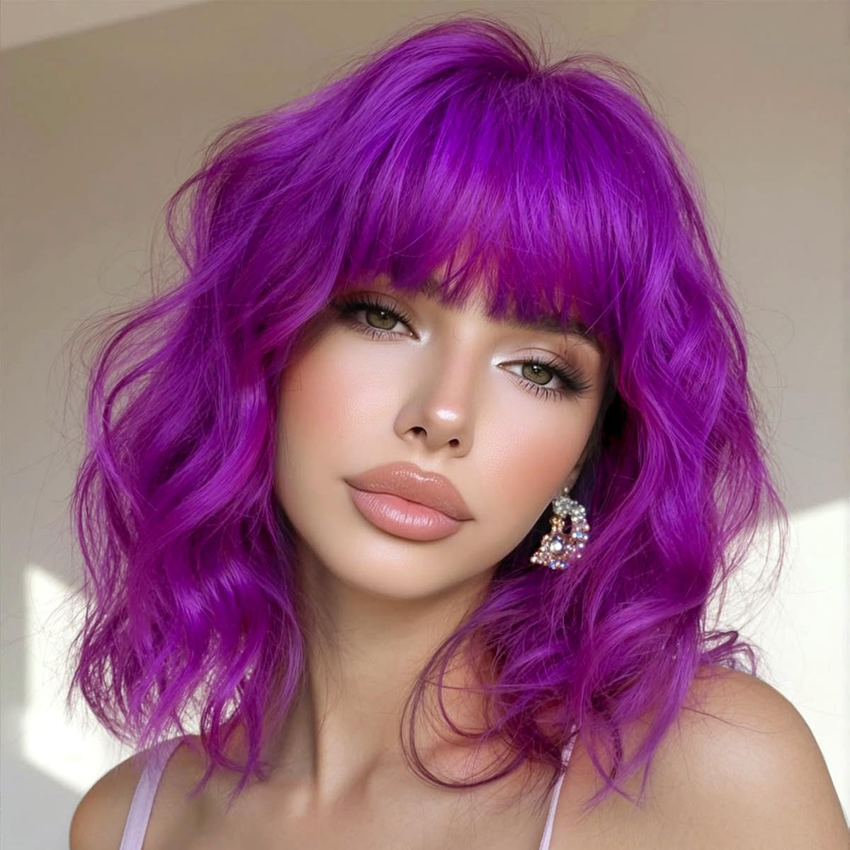 Brown Mixed Blonde Short Bob Wavy Wig with Bangs for women - andromeda Official Imagery - 8