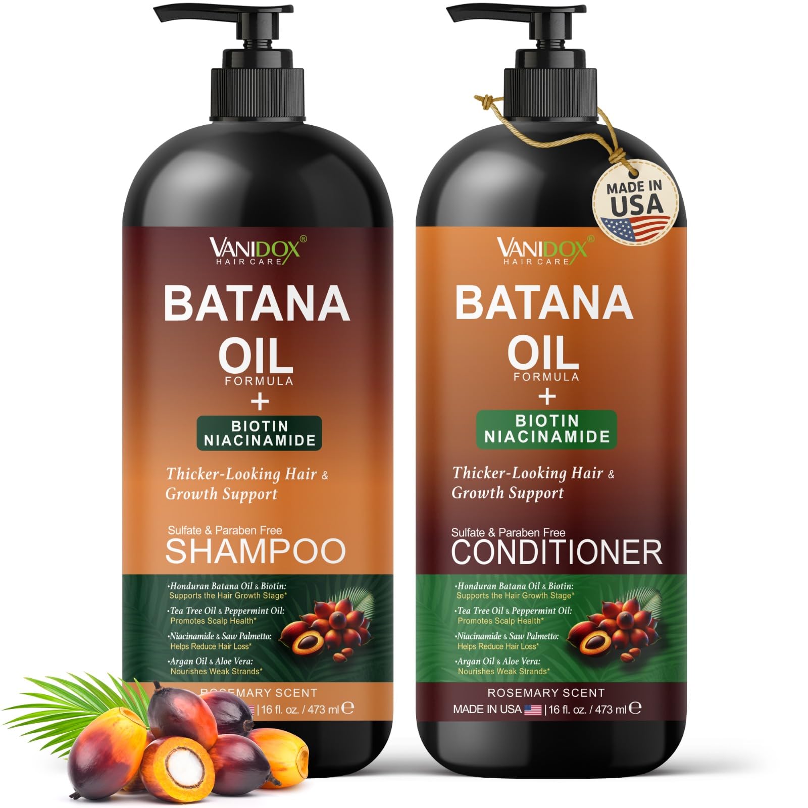 VANIDOX Batana Oil Shampoo and Conditioner Set – Biotin & Niacinamide Infused – - VANIDOX Official Product View 2