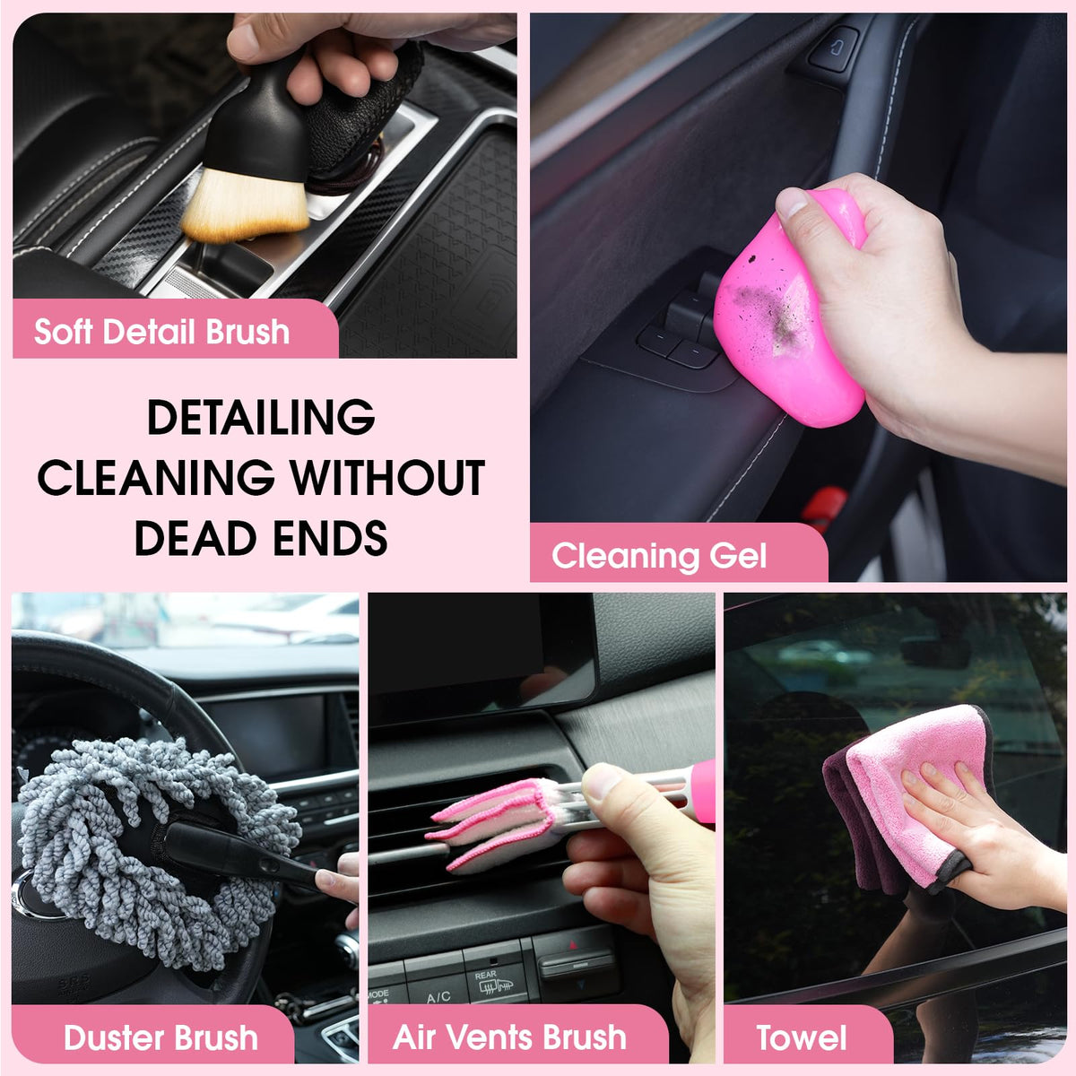 25pcs Car Cleaning Kit Pink Interior Detailing Kit with High - vioview Official Imagery - 8