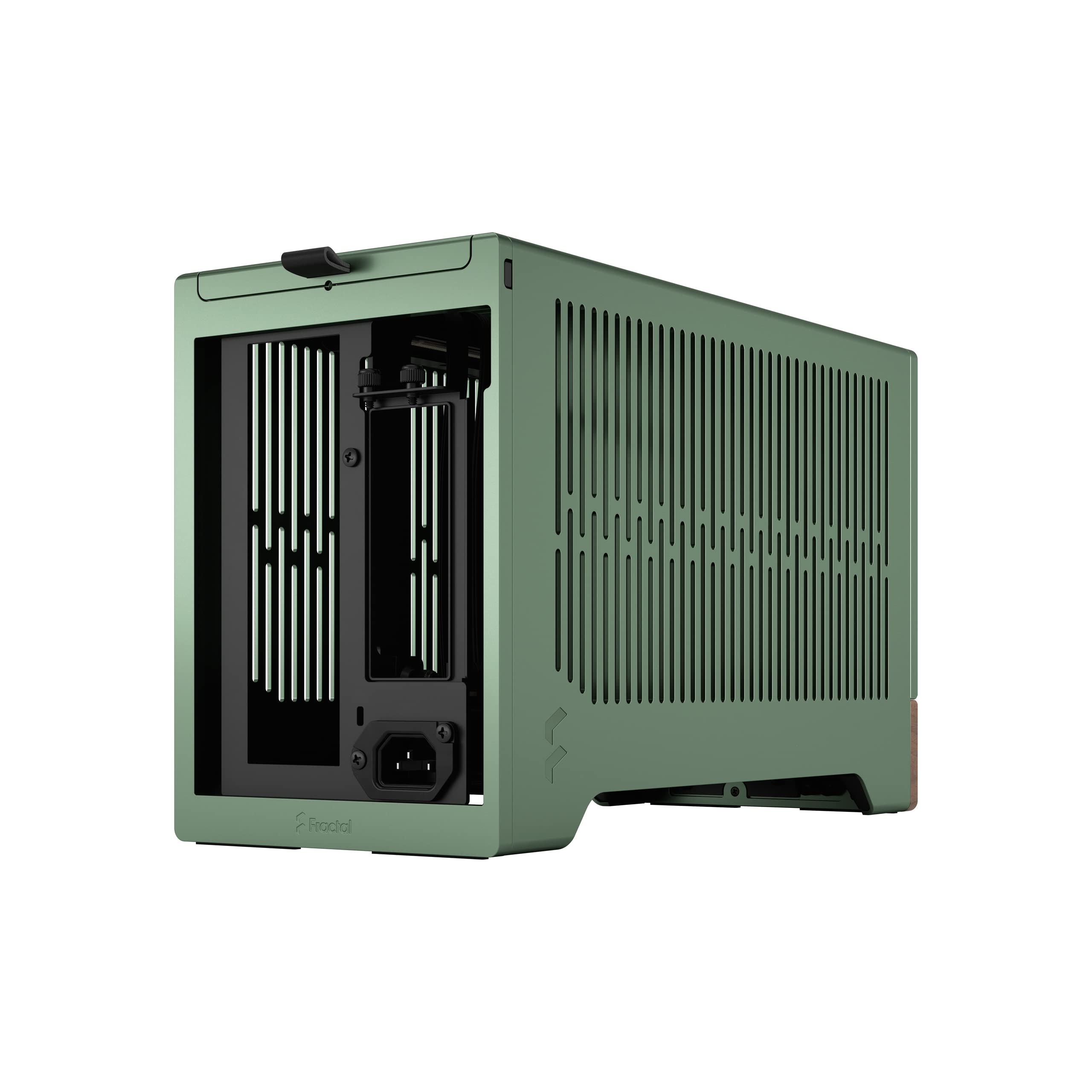 Fractal Design Terra Jade mini ITX gaming computer case with walnut wood front panel and anodized aluminum, PCIe 4.0 riser cable, USB-C