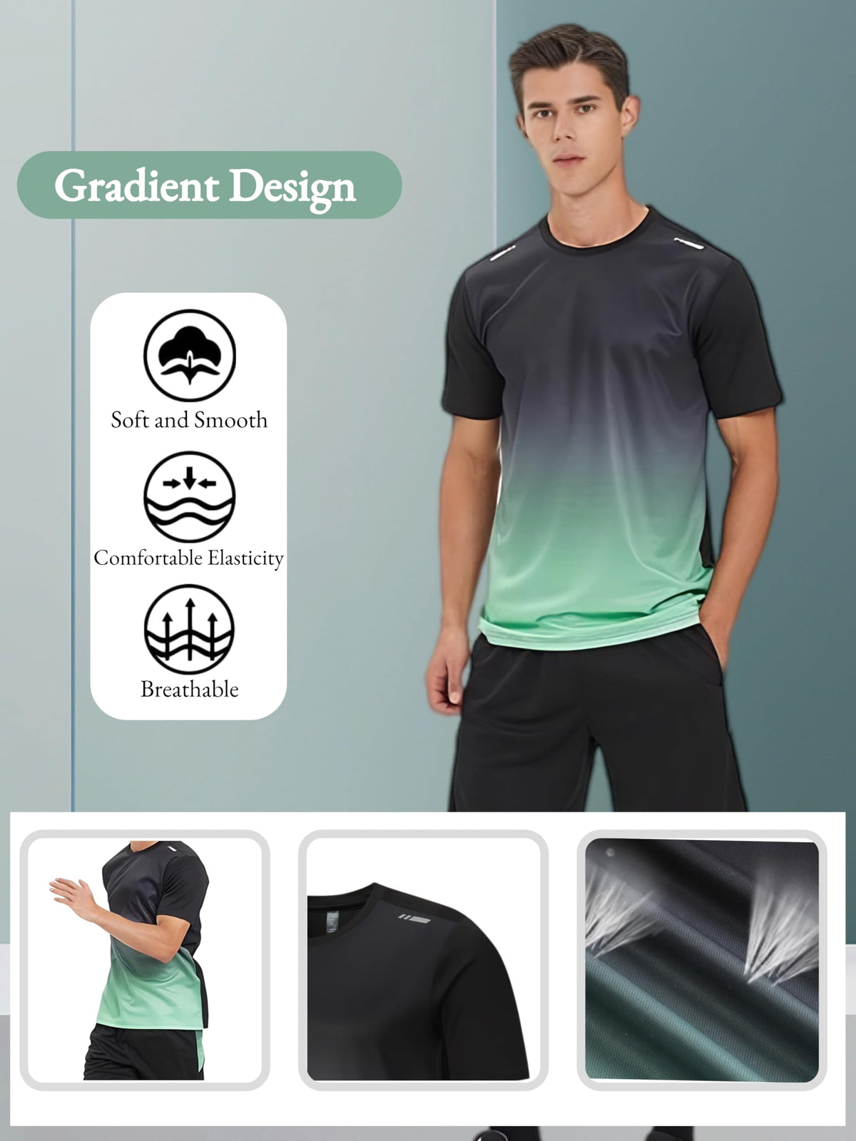 Men s 6 Piece Workout Set Quick Dry Athletic T Shirts Shorts - Premium Selection Official Imagery - 4