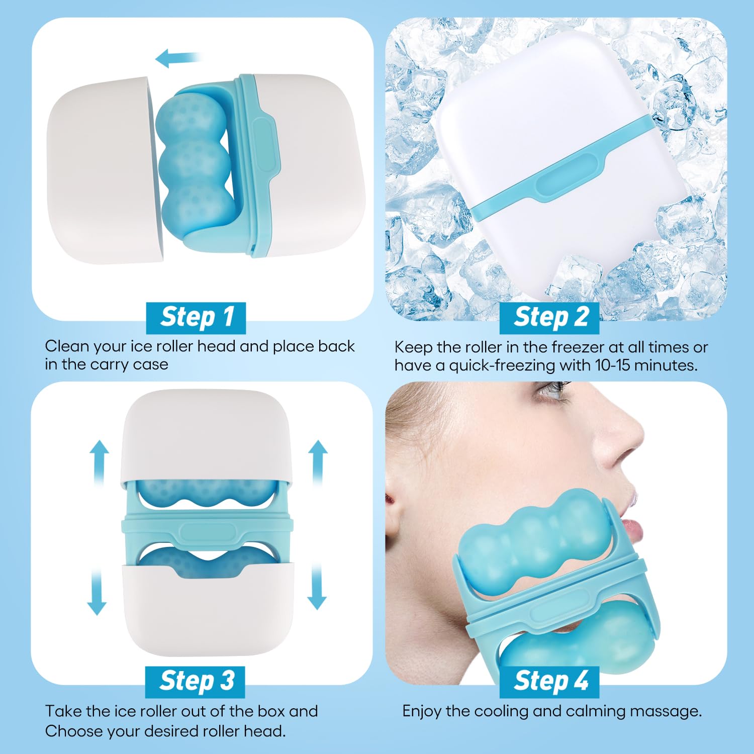Fronnor Ice Roller face and eye cooling massager with handle for refreshing skincare and reducing puffiness.
