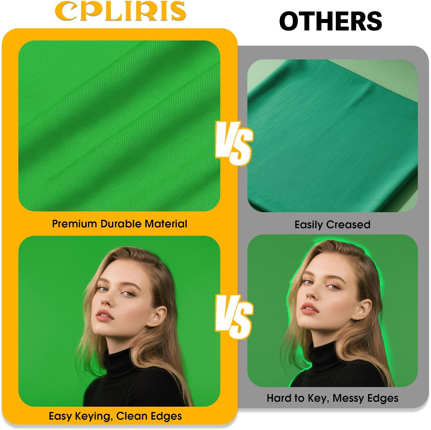 CPLIRIS 10x20ft green screen backdrop for photography with dual-pocket design, ideal for studio or outdoor shoots