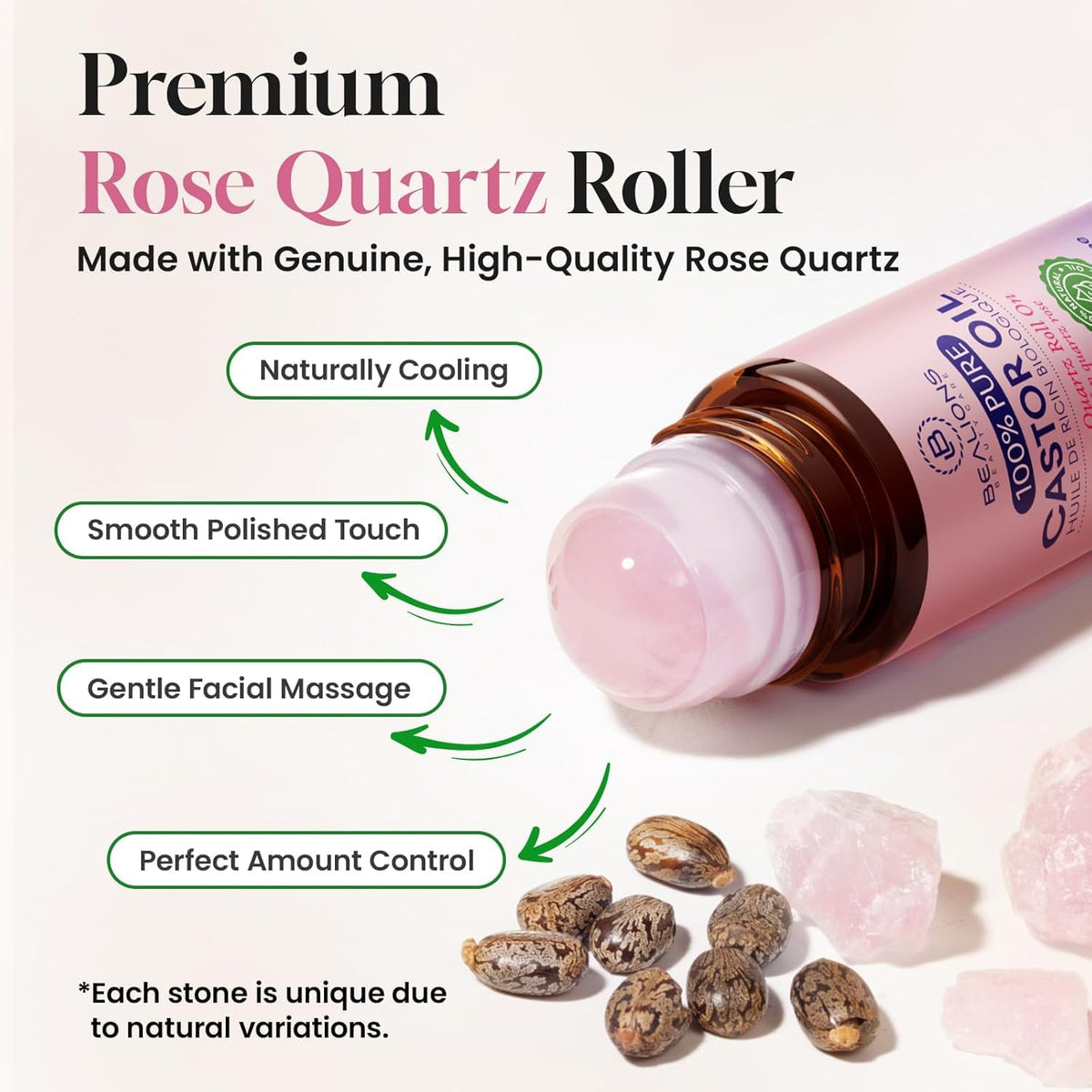 Bealions Castor Oil Rose Quartz Roller Ball - Bealions Official Imagery - 4