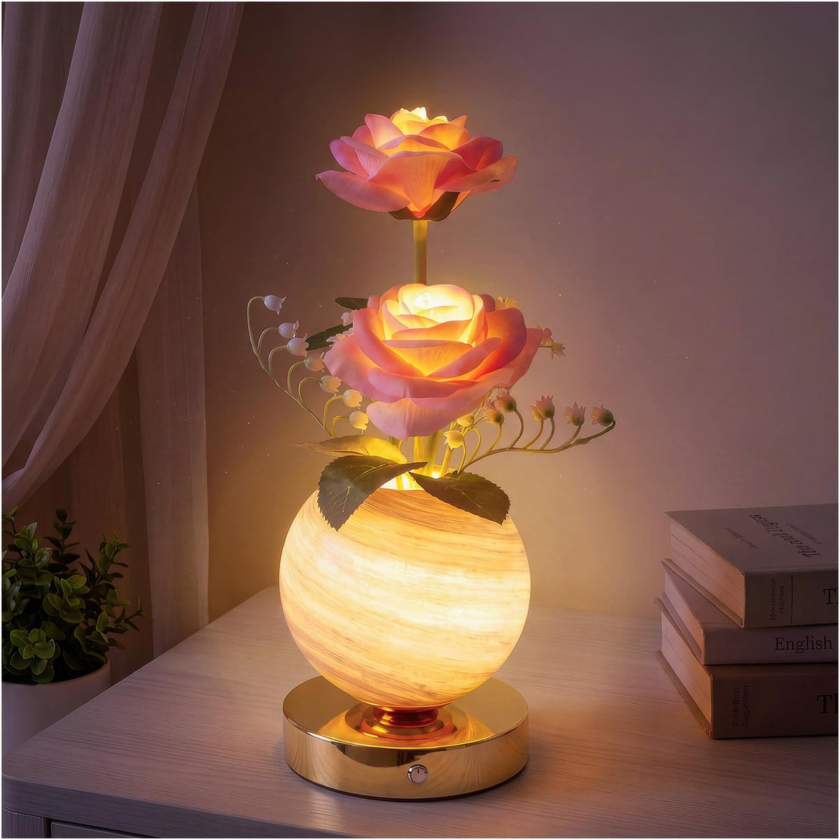 Rose Lamp Rechargeable Wireless Touch Control Dimmable Faux - SXDLED Official Imagery - 1
