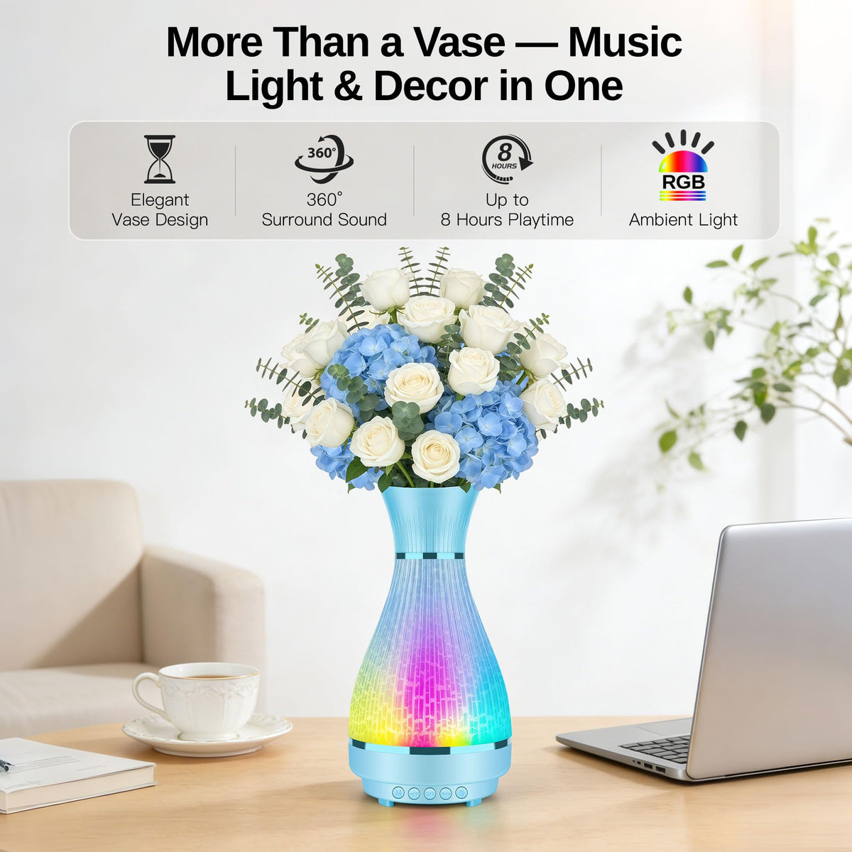 3 in 1 Vase Bluetooth Speaker With Ambient Light White Noise - Irondance Official Imagery - 4