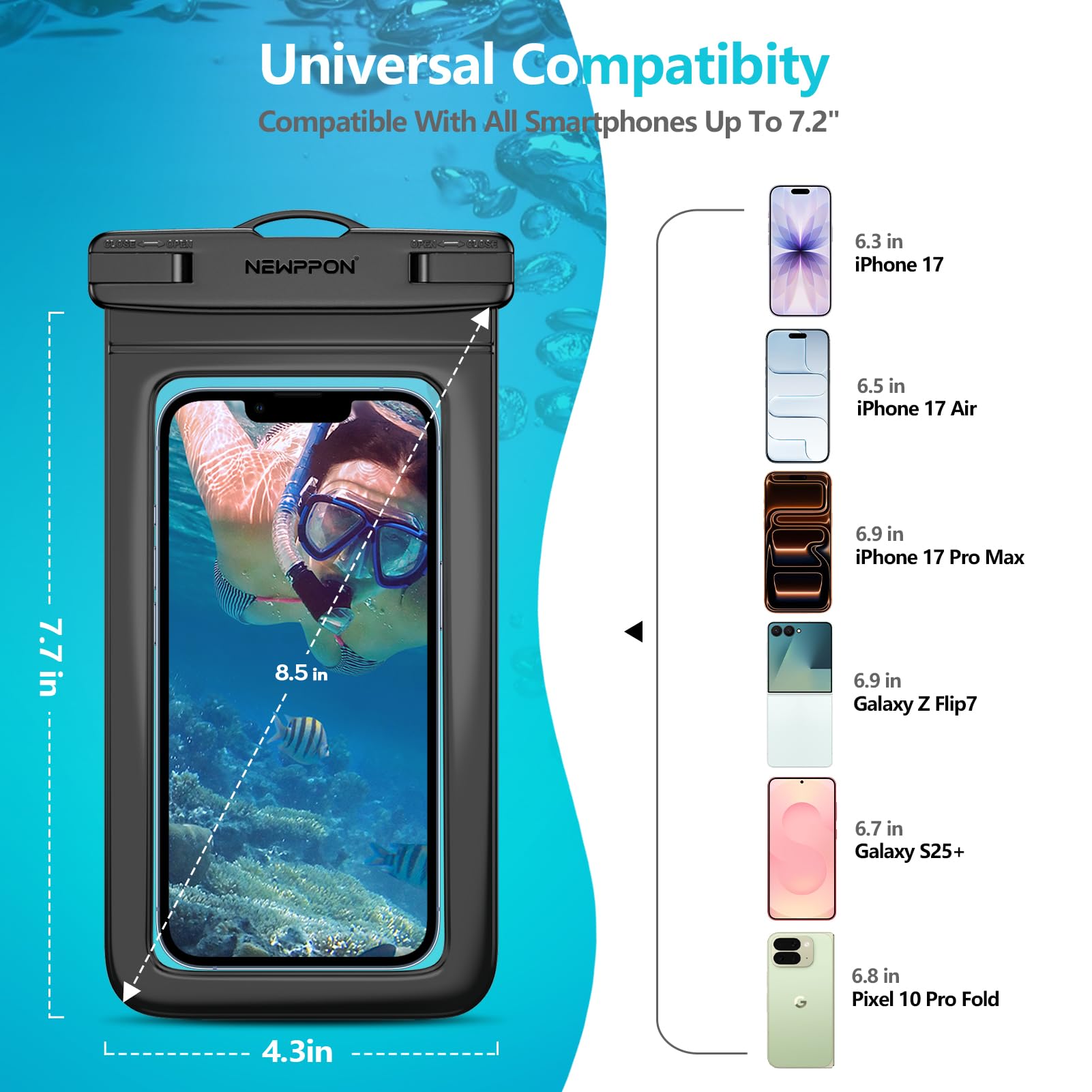 6 Pack 8.5" Waterproof Cell Phone Pouch - newppon Official Product View 4
