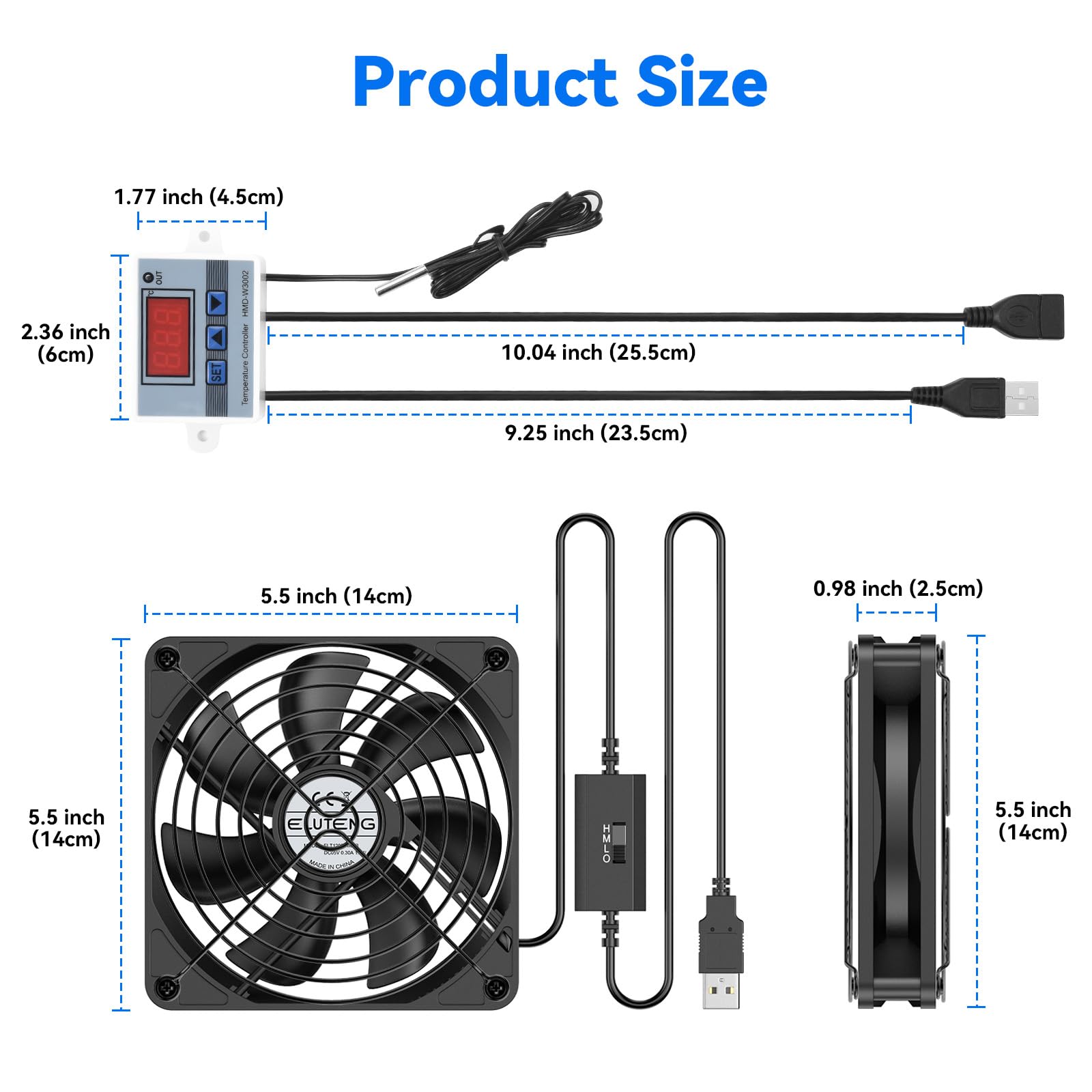 ELUTENG USB Fan 140mm with Digital Temperature Controller, 5V USB Powered PC Com - ELUTENG Official Product View 9