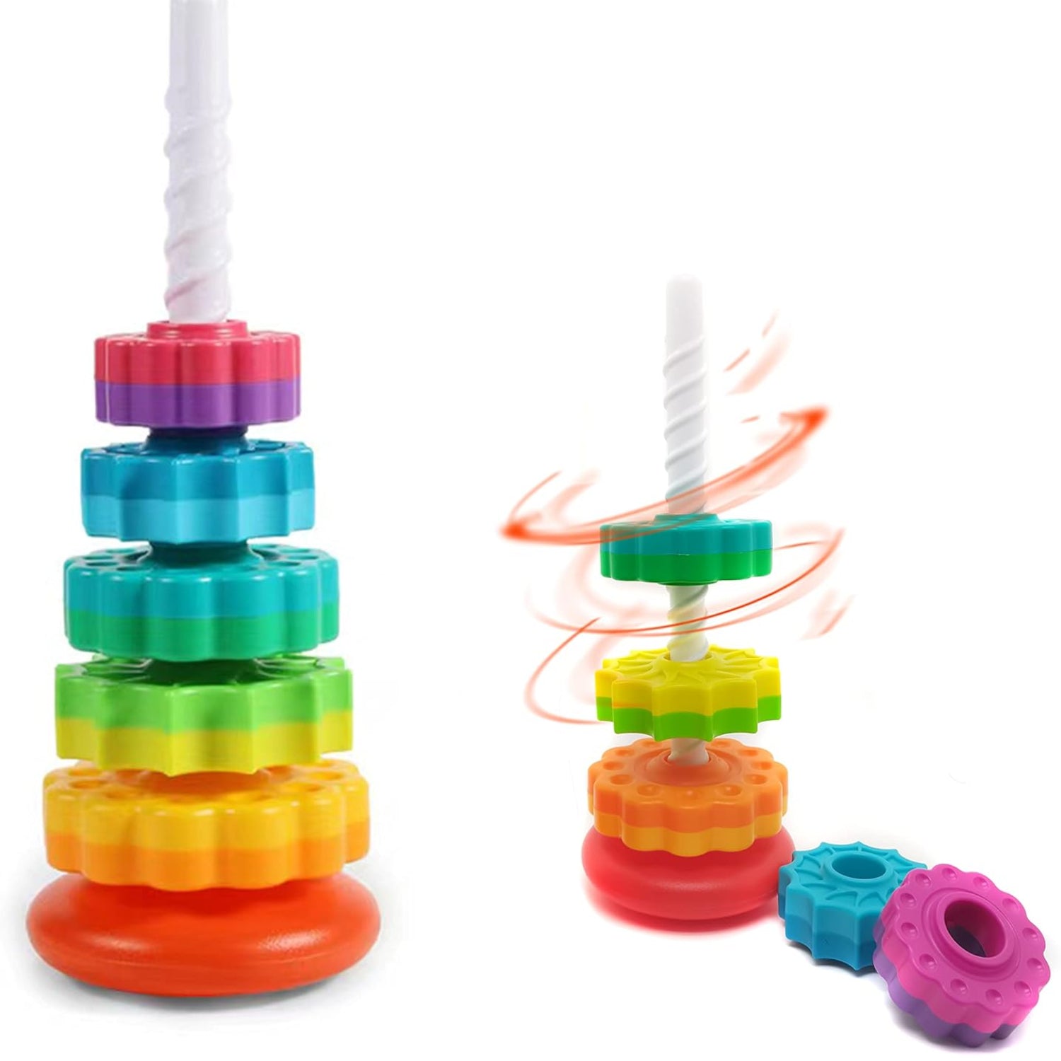 LBAIBB spinning stacking toy for toddlers, sensory toy featuring colorful stacking and spinning elements for ages 1-3