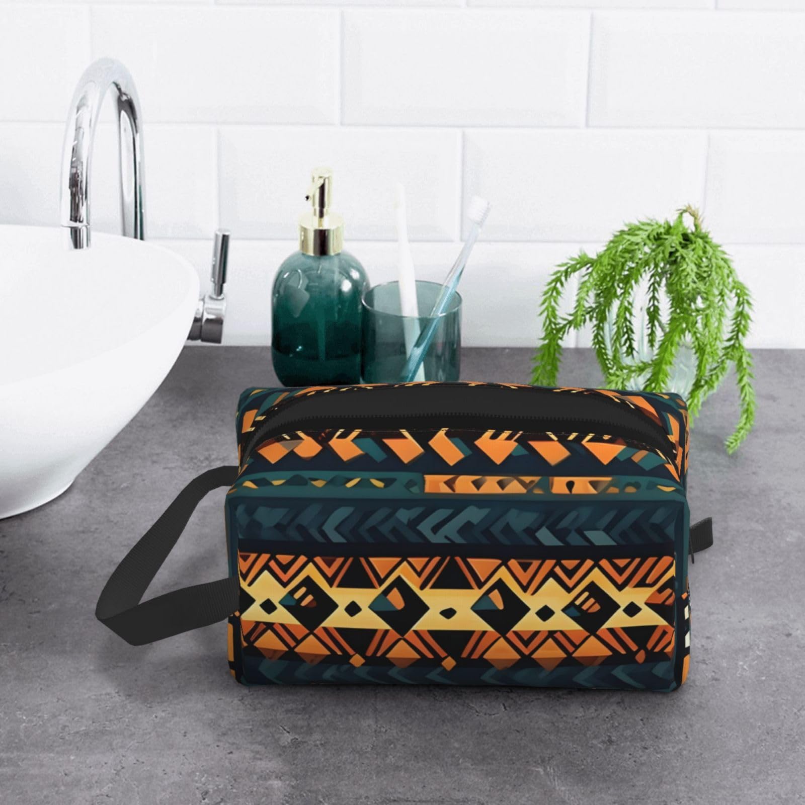 SXZVVBN African Tribal Ethnic Texture Large Capacity Travel Toiletry Bag Durable Oxford Cloth Makeup Organizer Cosmetic Pouch