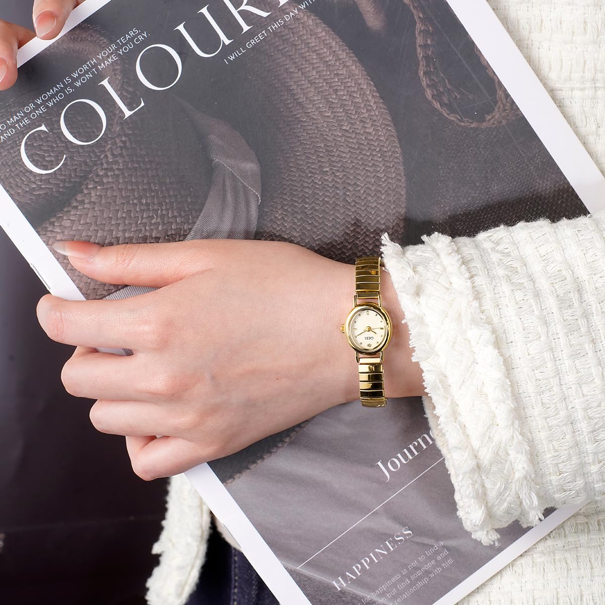 FANMIS Small Gold Watches for Women Oval Dial Leather Band - FANMIS Official Imagery - 4