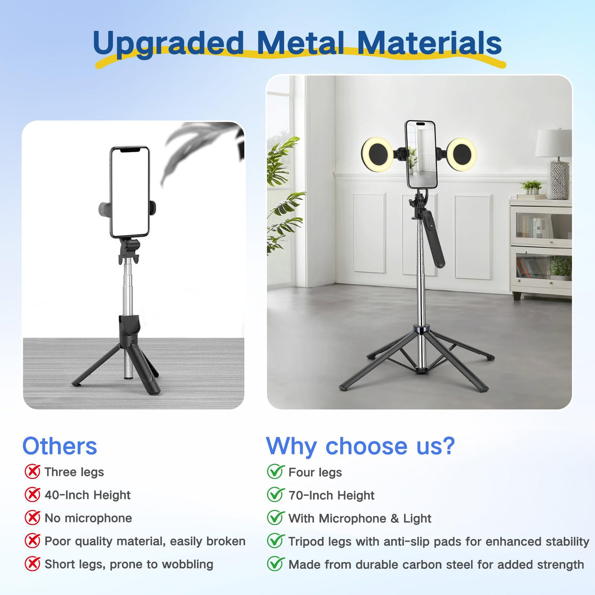 Content Creator Vlogging Kit 180CM Metal Selfie Stick Tripod - HUGSEE Official Imagery - 5