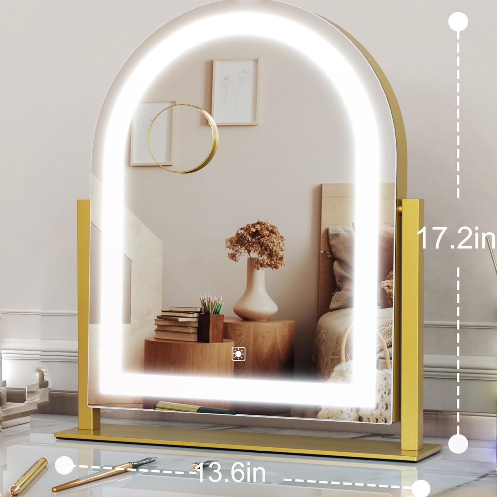 Gvnkvn Arched Makeup Vanity Mirror with Lights 17.2" LED Makeup M - Gvnkvn Official Product View 2