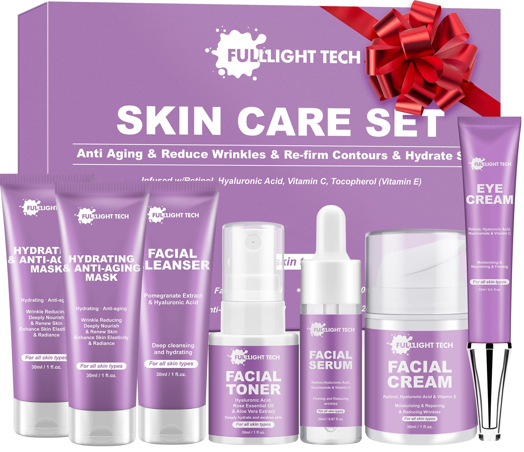 Skin Care Set,7 PCS Anti-aging,Firm Skin Care Kit,Women Skincare - FULLLIGHT TECH