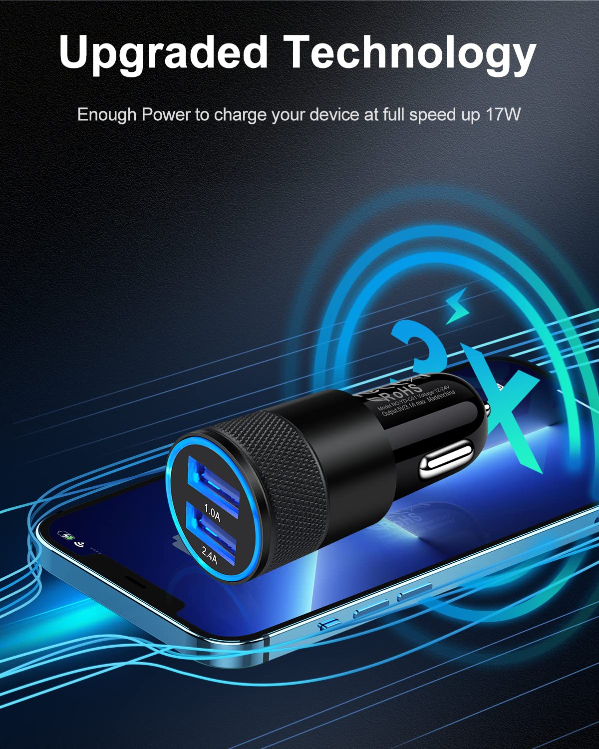 AILKIN Car Charger   Fast Charge Dual Port USB Cargador Lighter A by AILKIN - Angle View 3