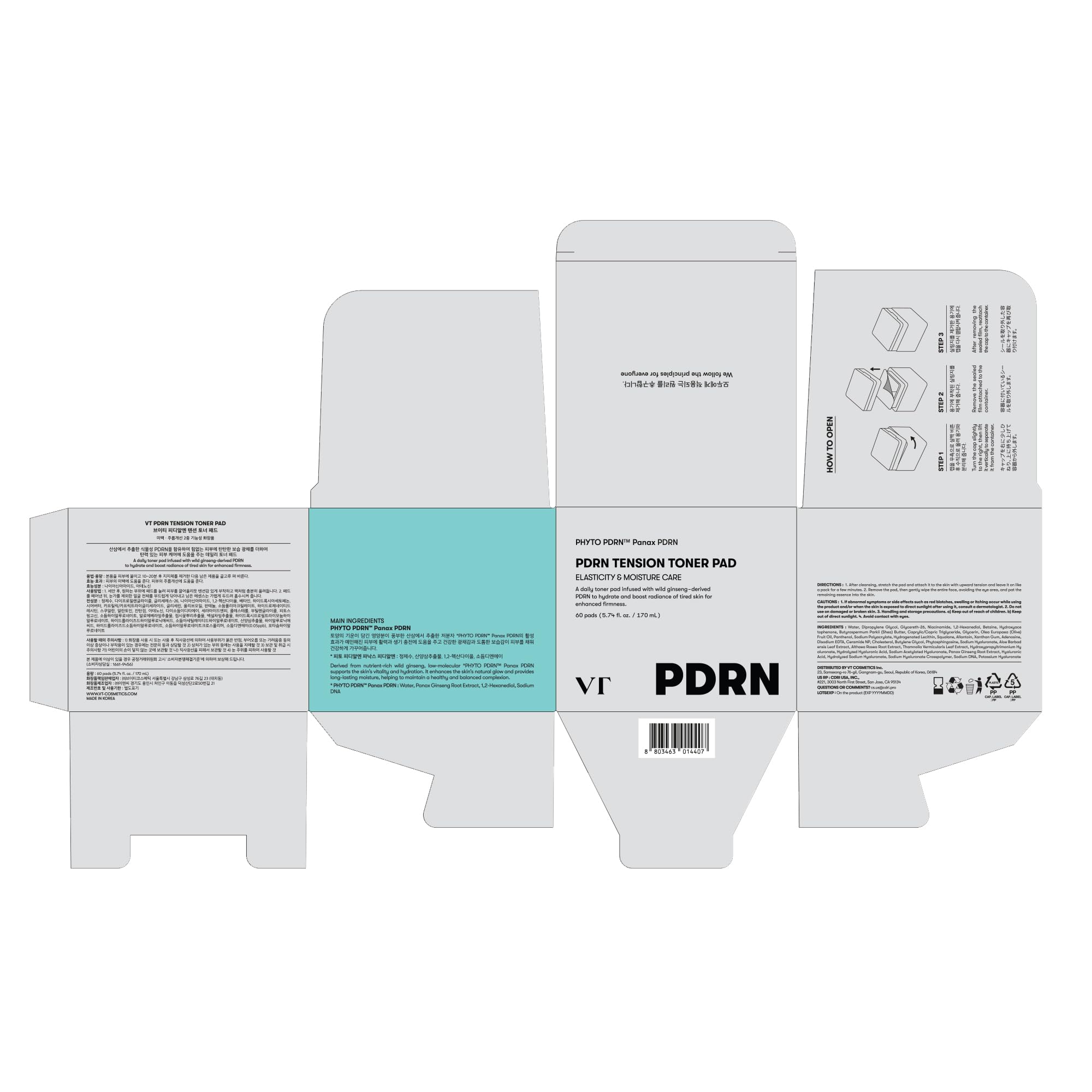 VT COSMETICS PDRN Tension Toner Pad 60 units - VT COSMETICS Official Product Imagery - 8