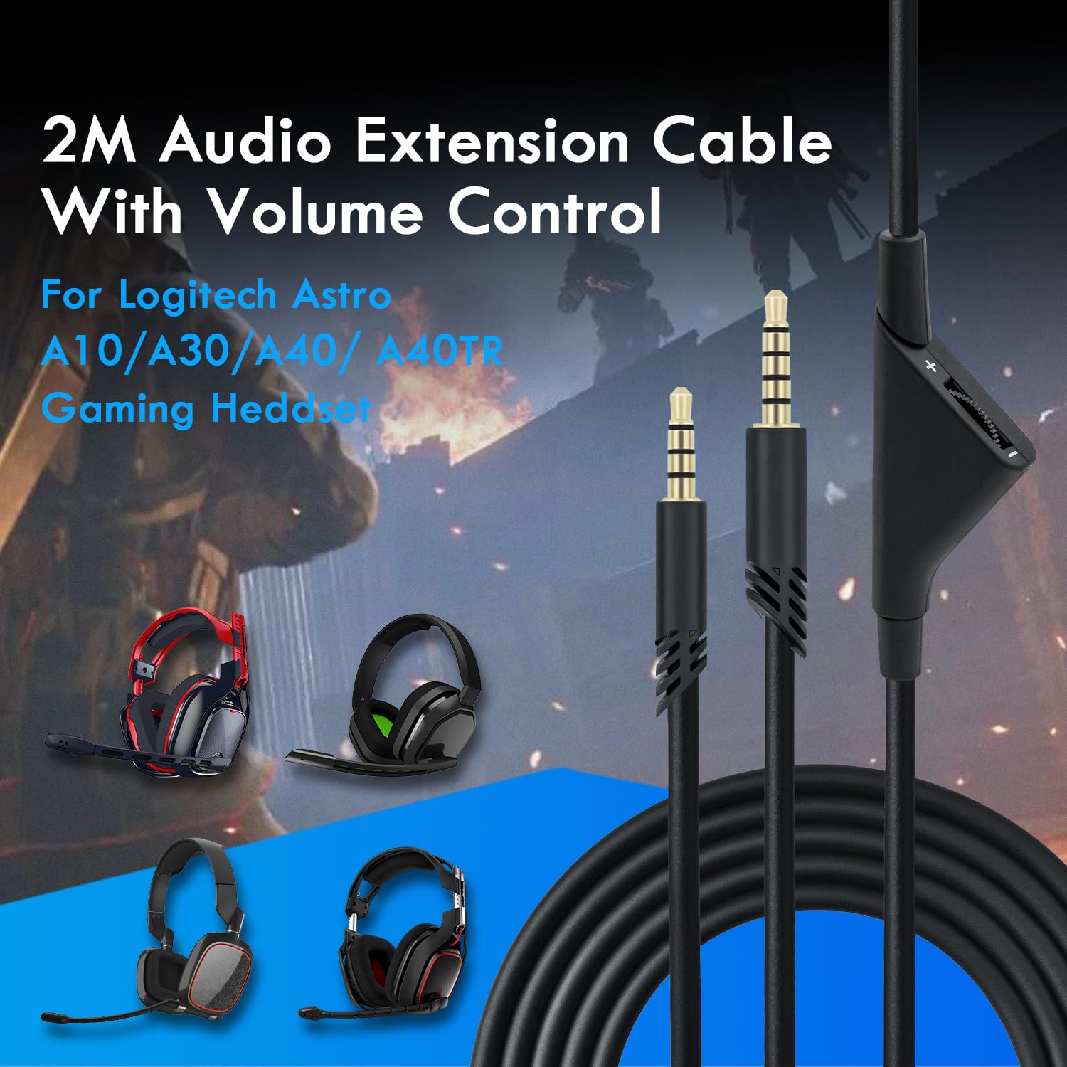 Mcbazel 2M 6.5 Feet Replacement Headset Cable with Volume Control by Mcbazel - Angle View 2