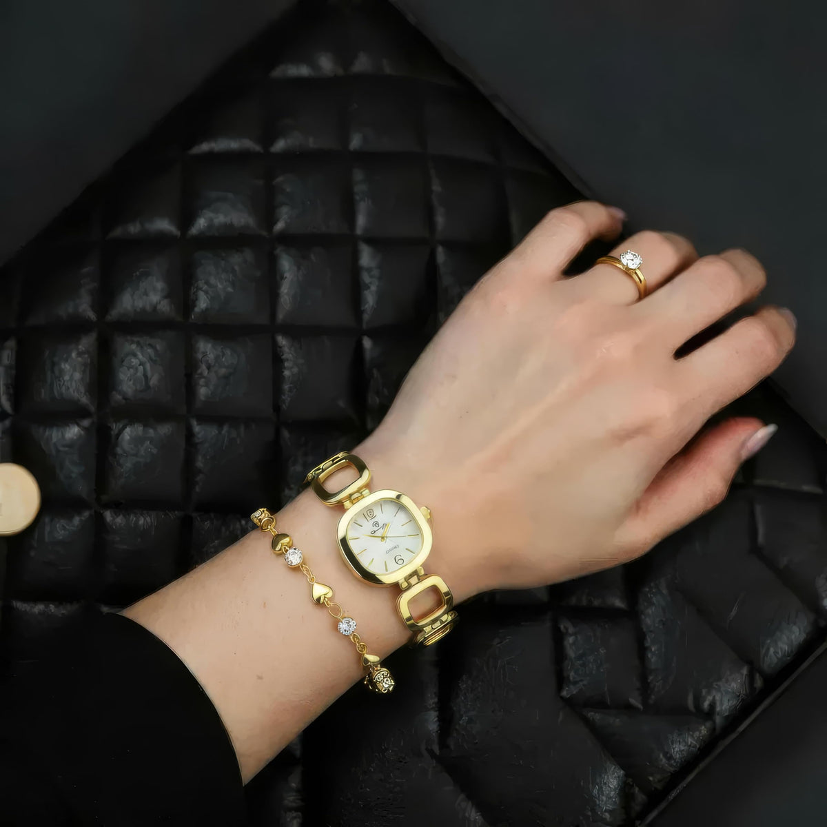 Gift Set Women s Watch gold Jewelry set Necklace Ring - BELLOS Official Imagery - 3