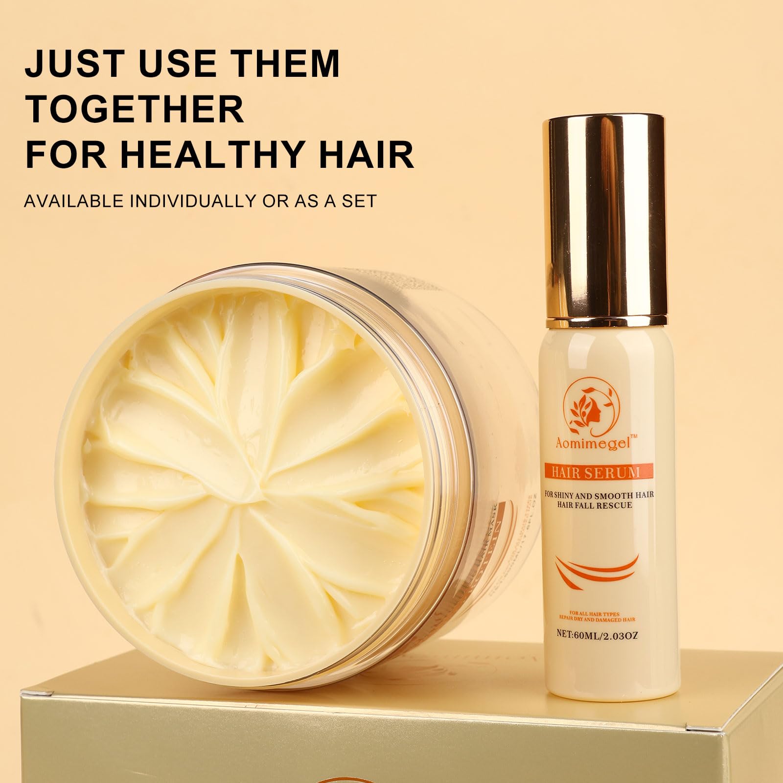 Collagen Repair Hair Mask Argan Oil Set 16 9 fl oz 2 fl oz - Aomimegel Official Imagery - 8