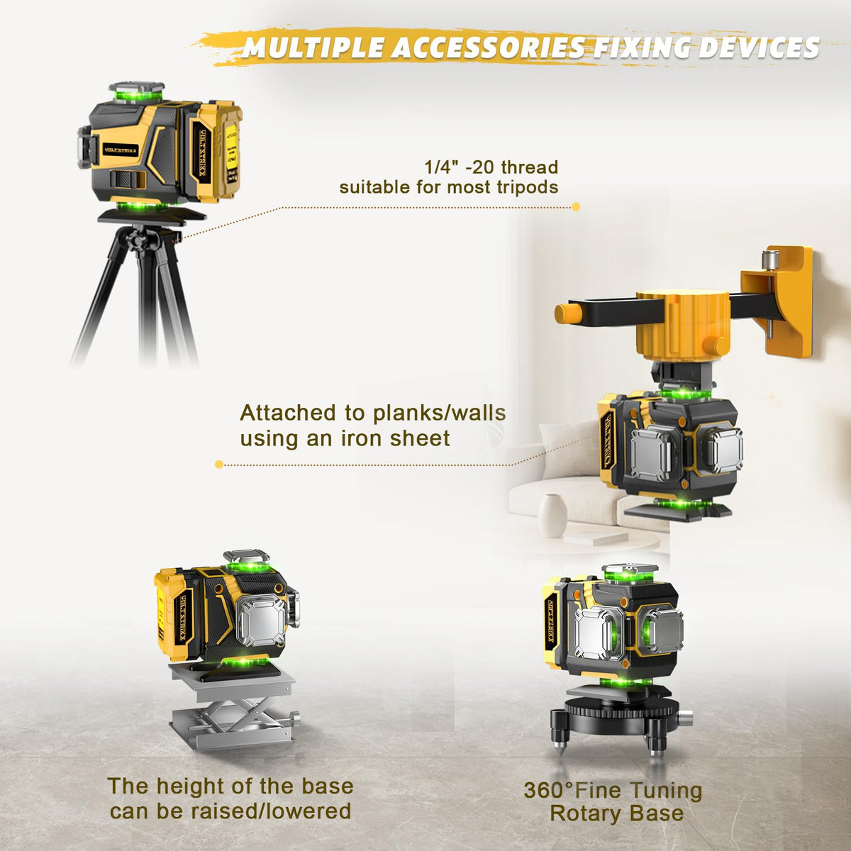 Laser Level with Tripod Laser Level 16 Lines 4 360 Self - VOLTSTRIKE Official Imagery - 7