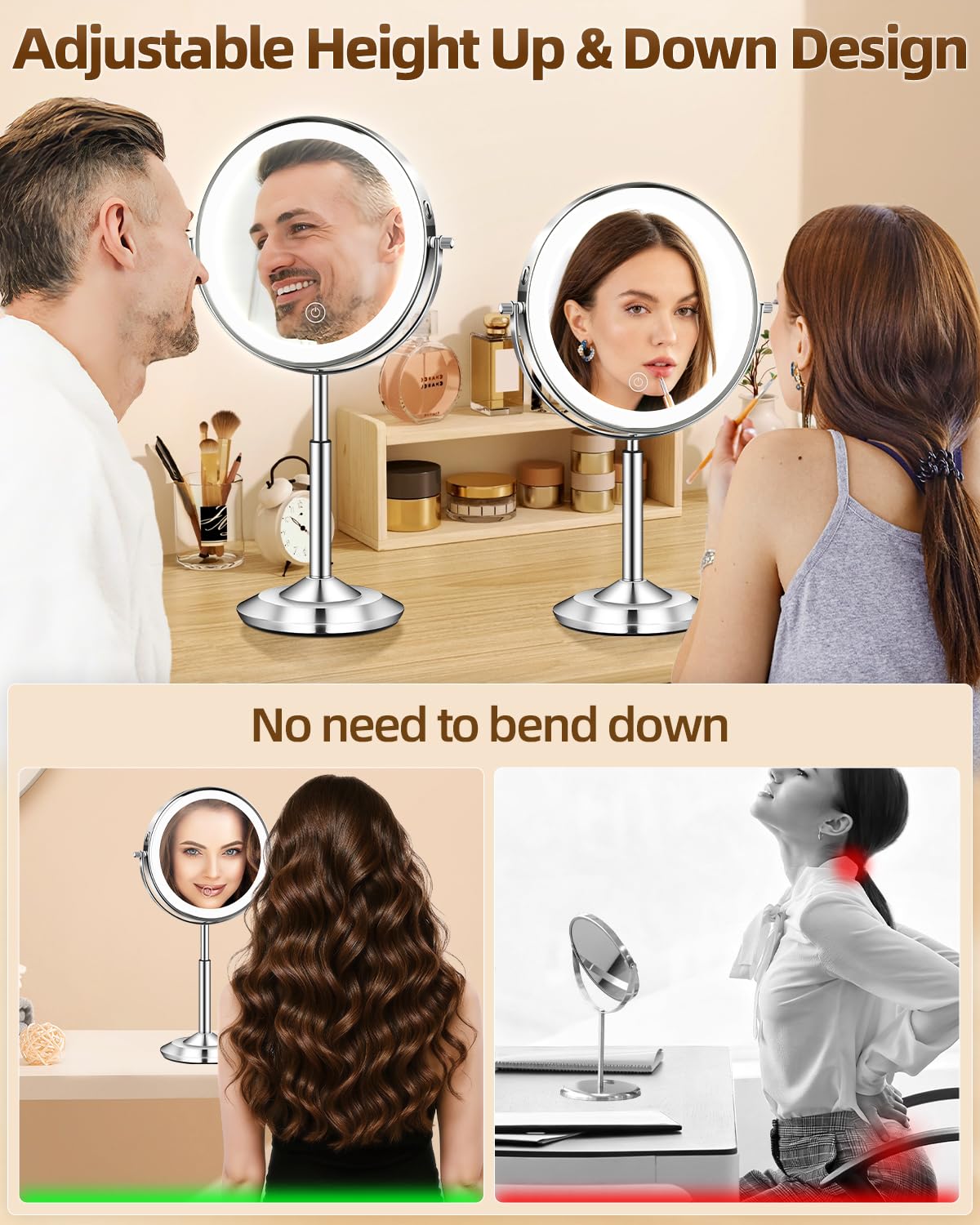 1X 30X 8 Magnifying Makeup Mirror with Lights Height - vpu Official Imagery - 6