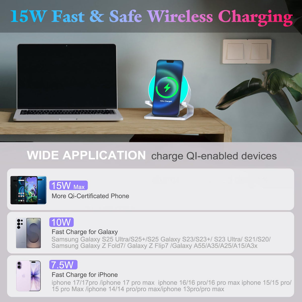 Night Lights Bluetooth Speaker Wireless Charger 15W with - doopo Official Imagery - 3