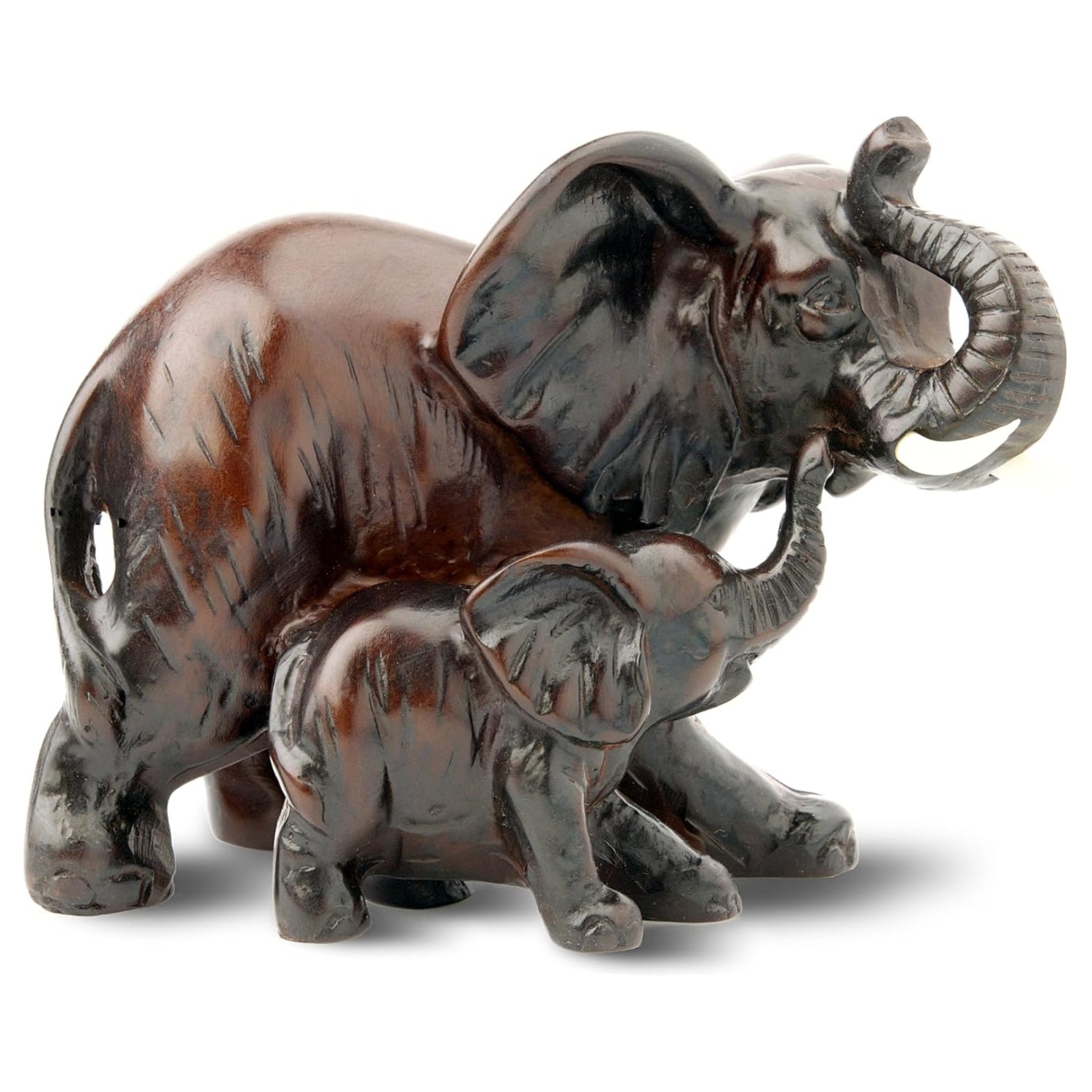 IYARA CRAFT resin elephant statue with decorative wildlife design, featuring a family of elephants in natural gray color.