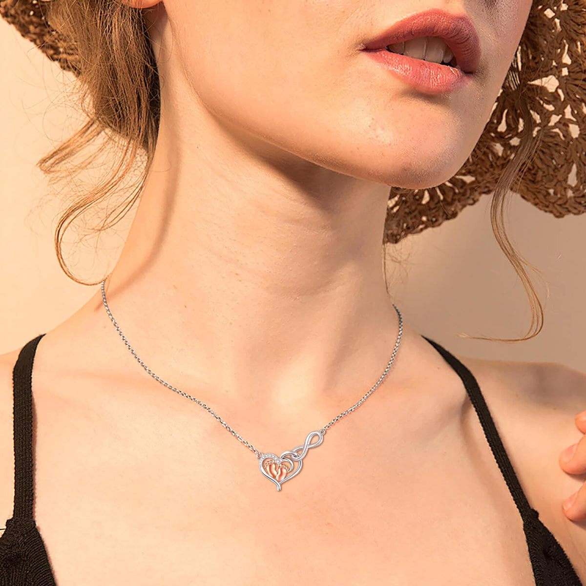 925 Sterling Silver Infinity Heart Little Feet Necklace for - sagrence Official Imagery - 6