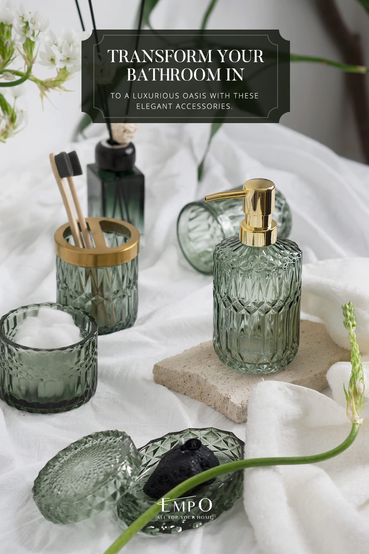 6PCS Bathroom Clear Glass Accessories Set Contemporary - EMPO Official Imagery - 4