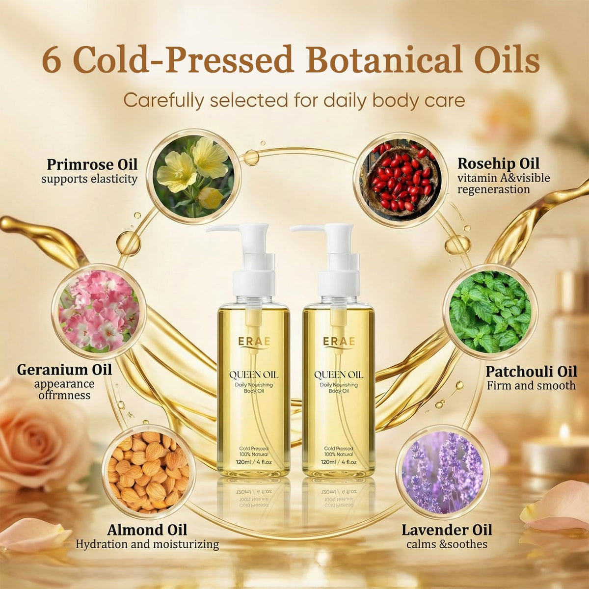 ERAE Queen Oil Cold Pressed Botanical Body Oil Lightweight - SDUQULK Official Imagery - 4