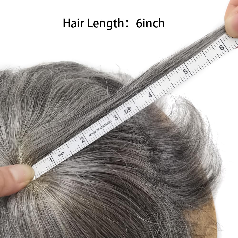 Curve Hair Mens Toupee Human Hair Piece Replacement System Monofilament Wig Hair Unit for Men Durable Poly Coated Mens Hairpiece (#1B60 Off Black+60% Gray, 7"X10")