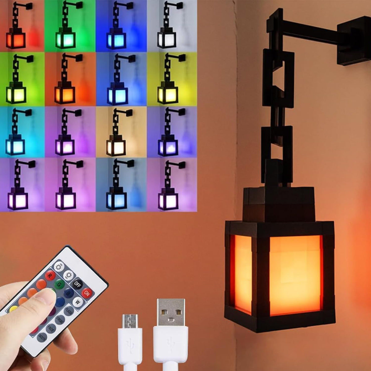 Pixelated Lantern Night Light for Kids Glow LED 16 Colors - LIKEGOR Official Imagery - 2