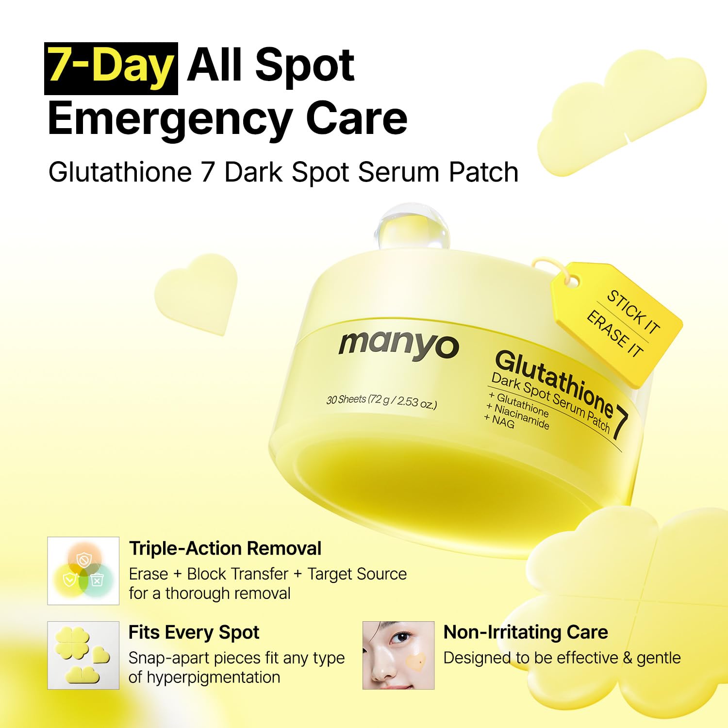 MANYO Glutathione 7 Dark Spot Serum Patch, for Uneven Skin Tone, - ma:nyo