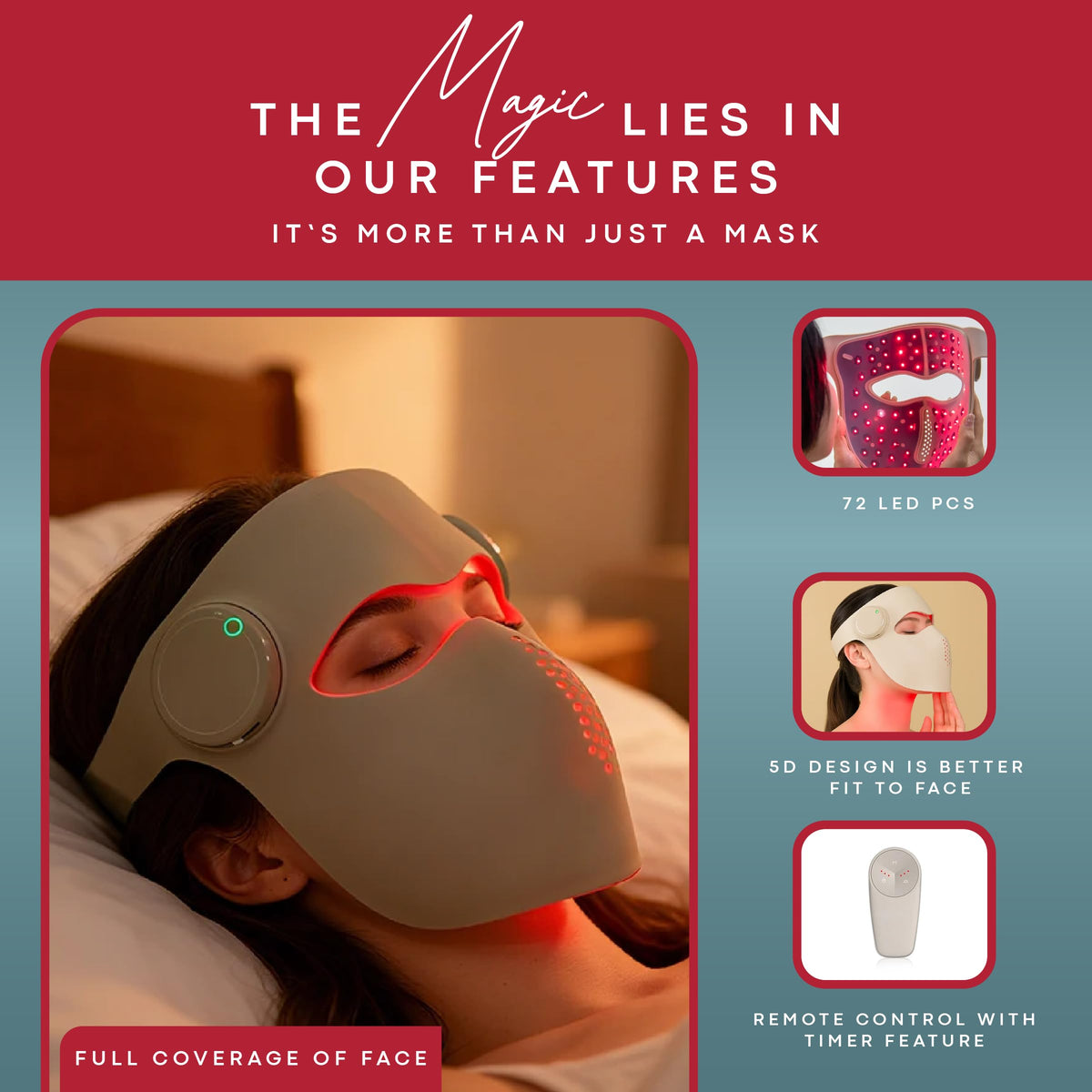 Red Light Therapy Face Mask Wireless LED Red Blue Near - American Wellness Authority Official Imagery - 4