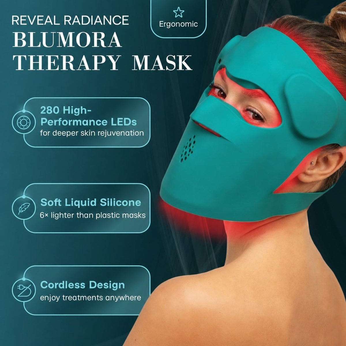 Red Light Therapy for Face Wireless LED Face Mask Light - BluMora Official Imagery - 7