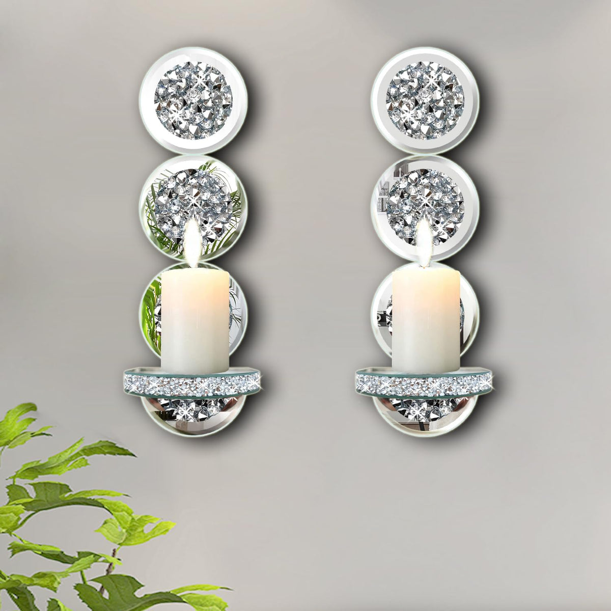 ZOLAPI Set of 2 Crystal Crush Diamond Candle Sconces - ZOLAPI Official Imagery - 2