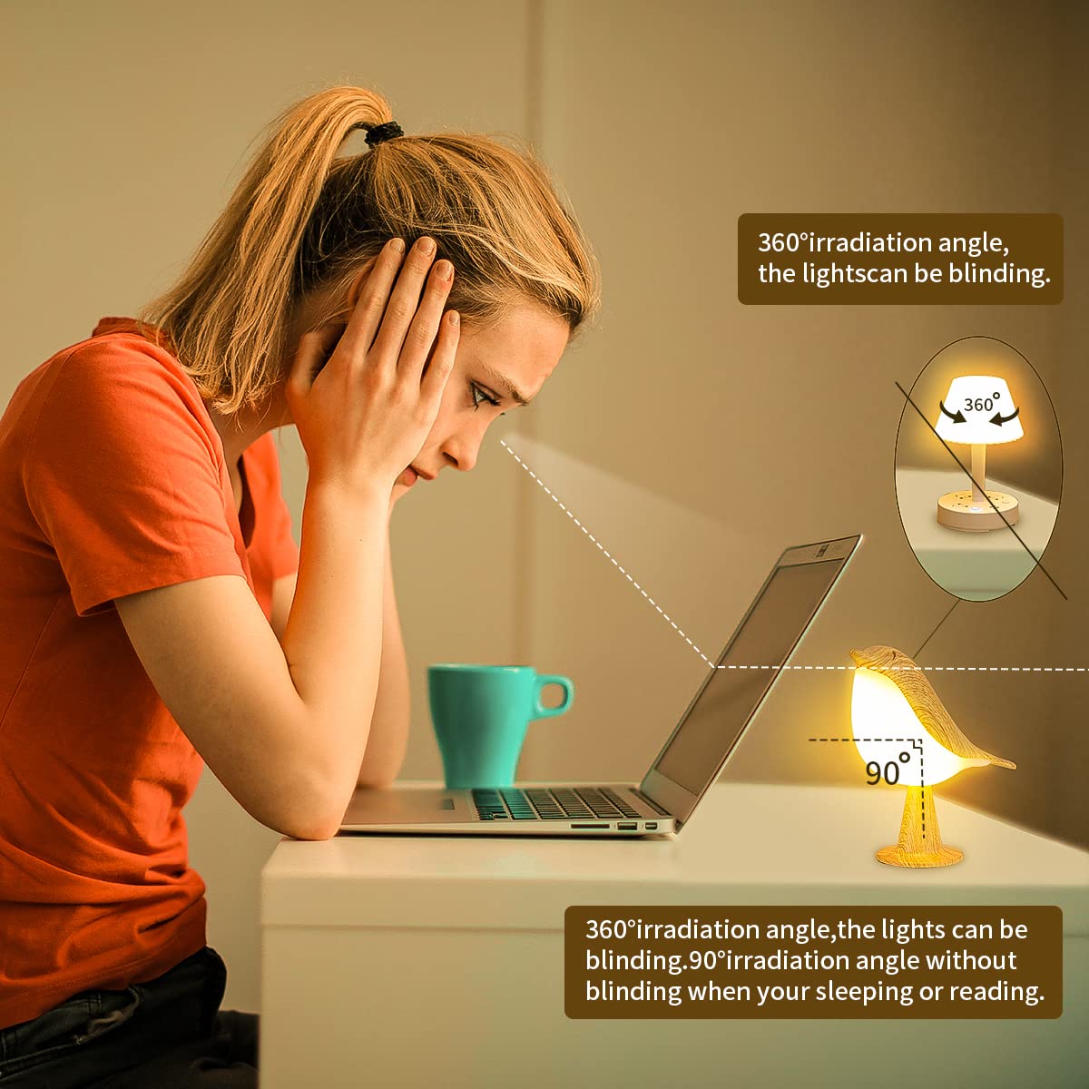 Xhope4u Small Cordless Bedside Lamp, Bird Lamp Touch Sensor, LED Table - View 4