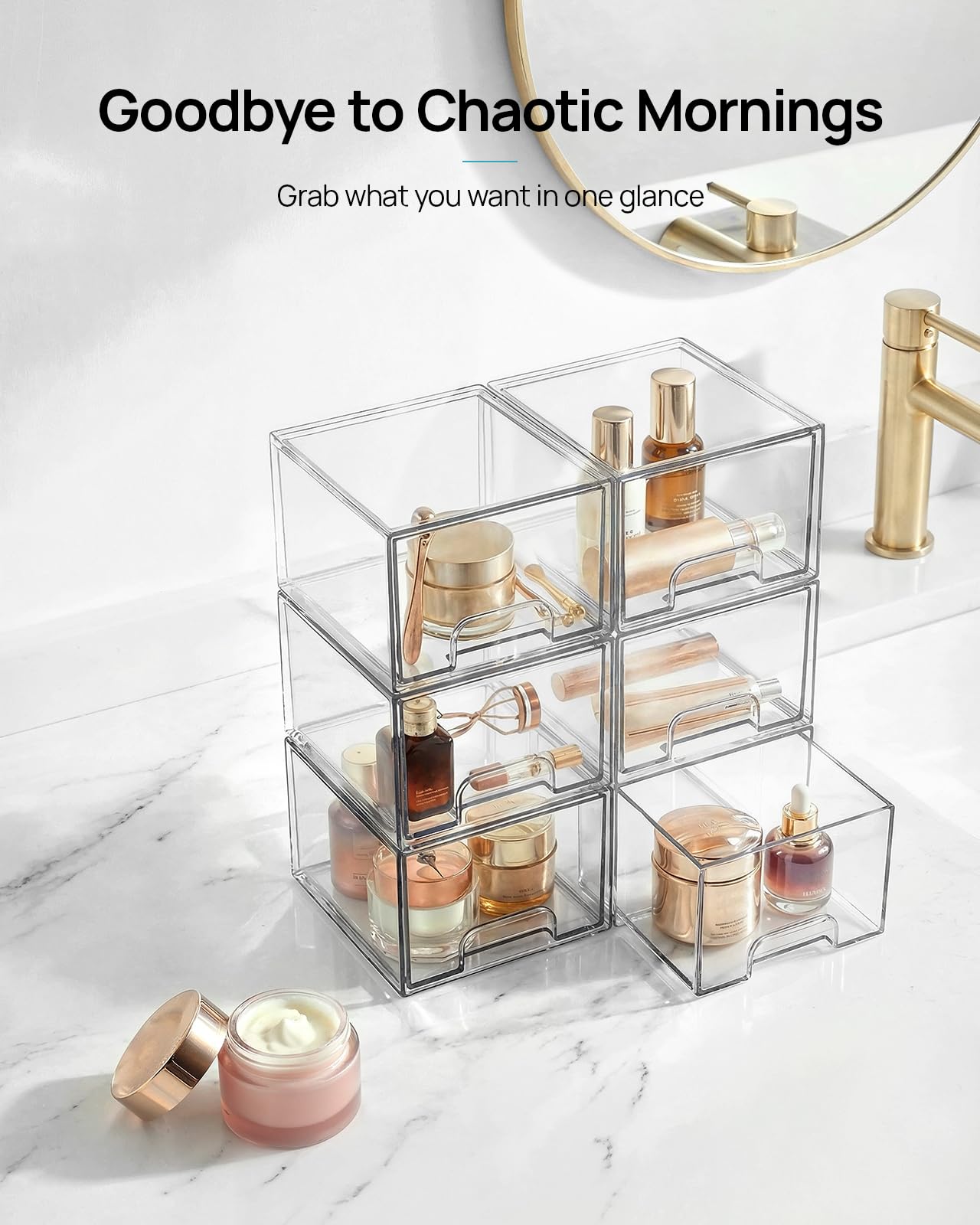 Vtopmart 4 Pack Small Clear Stackable Storage Drawers, Fits Narrow Spaces - Vtopmart Official Product View 3