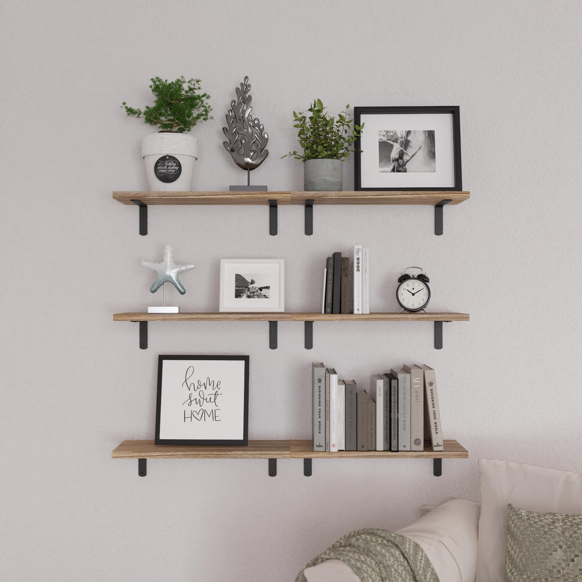 Floating Shelves Set of 6 for Wall Decor Storage Rustic - WOPITUES Official Imagery - 7