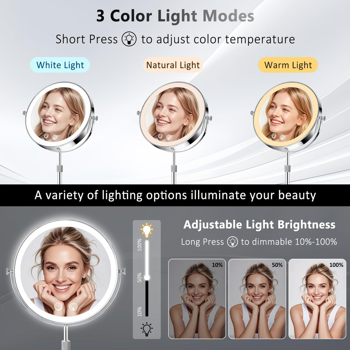 8 Makeup Mirror with Lights 4000mAh Rechargeable Vanity - Telihopin Official Imagery - 4