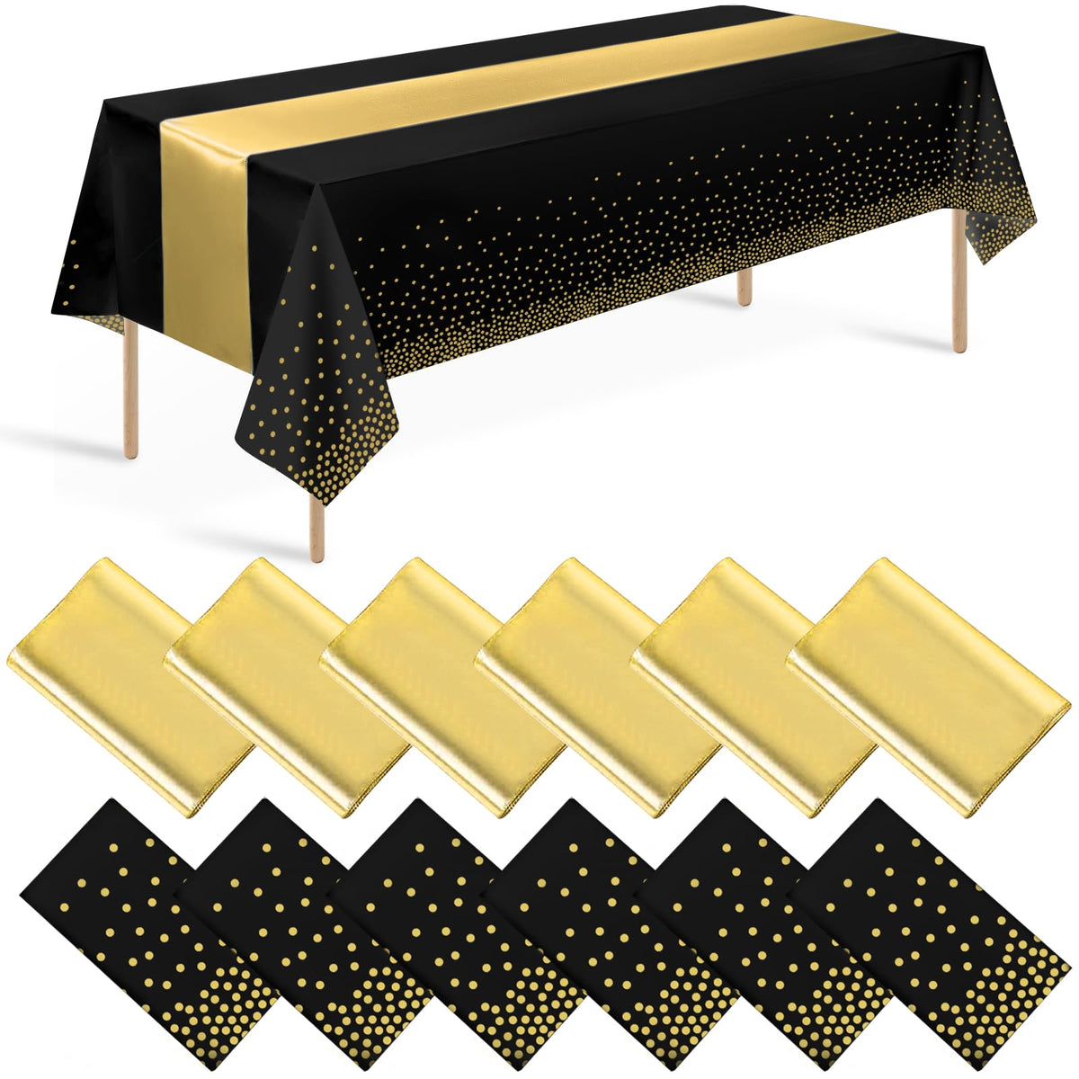 12 Pack Black and Gold Tablecloth and Table Runner Set Party - Zachely Official Imagery - 1