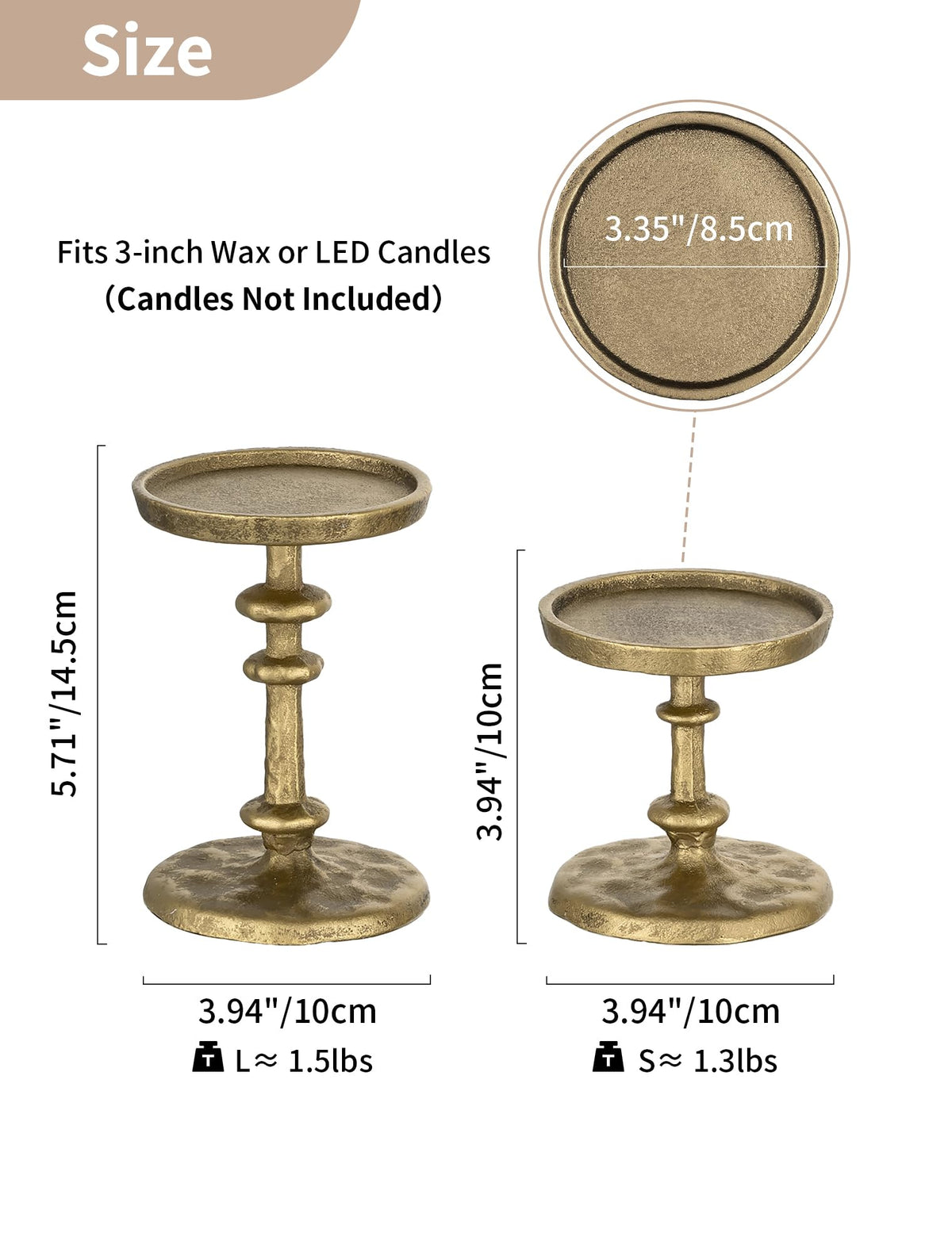 NUPTIO Gold Candle Holders for Pillar Antique Brass Cast - NUPTIO Official Imagery - 3