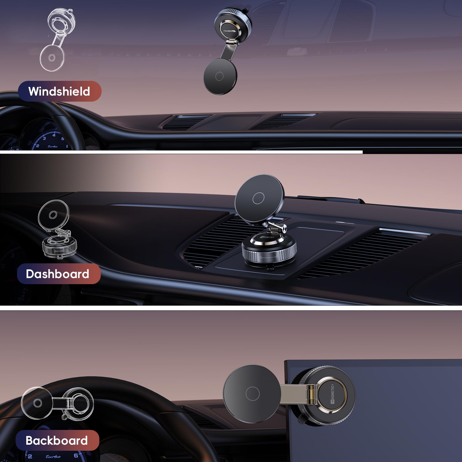 YLBV Magnetic Phone Holder for Car 2026 Heavy Duty Model 360° Adjustable Vacuum - YLBV Official Product View 3